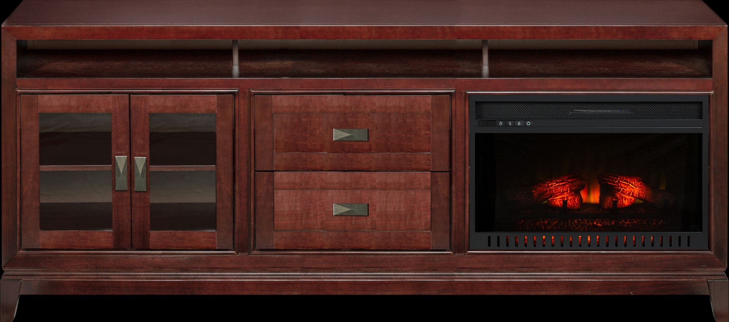 River Terrace Merlot 82 in. Console with Electric Log Fireplace - Thumbnail - Image 1