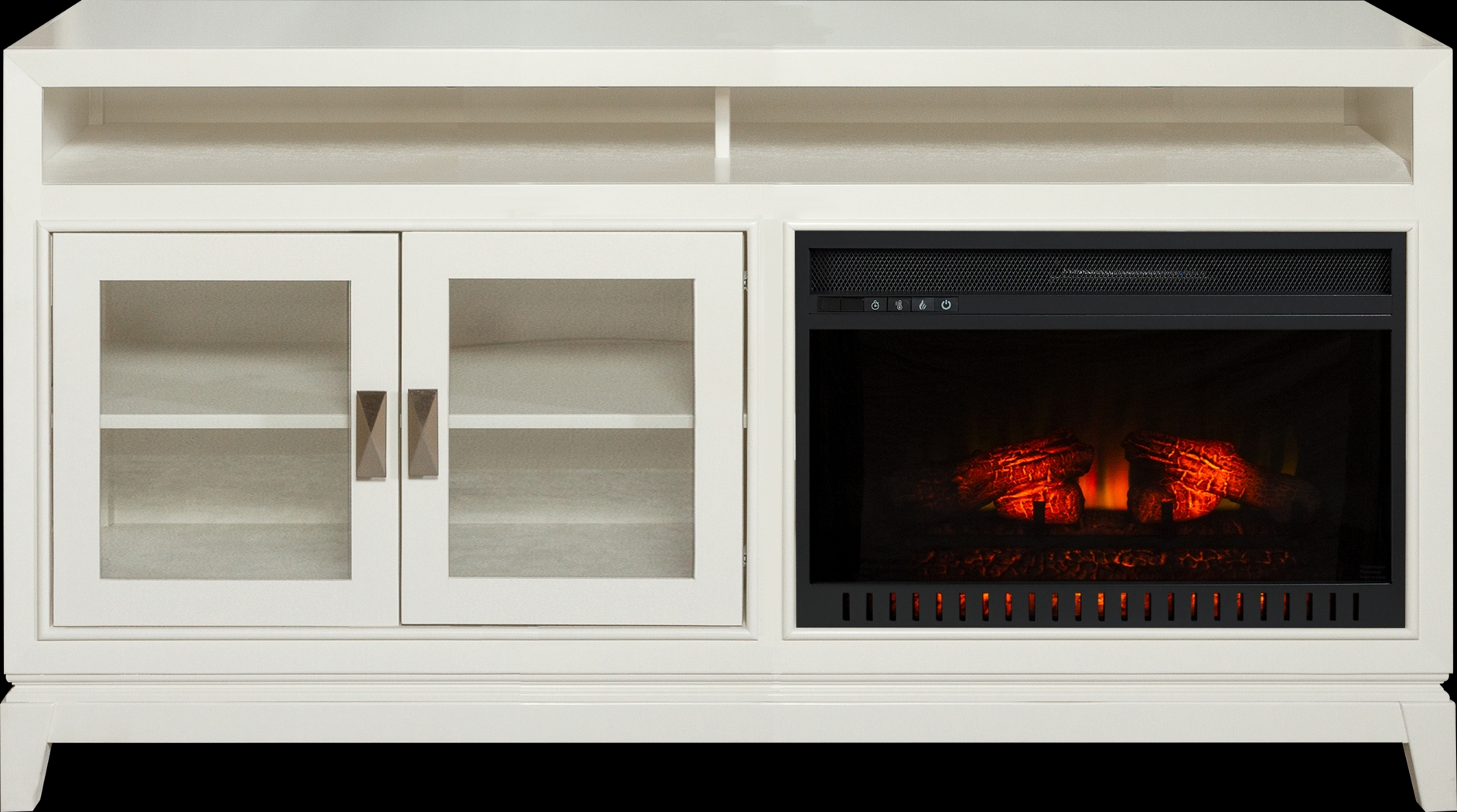 River Terrace Off-White 62 in. Console with Electric Log Fireplace - Thumbnail - Image 1