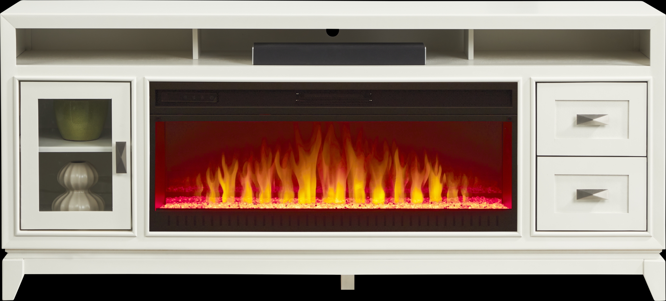River Terrace Off-White 76 in. Console with Electric Fireplace - Thumbnail - Image 1