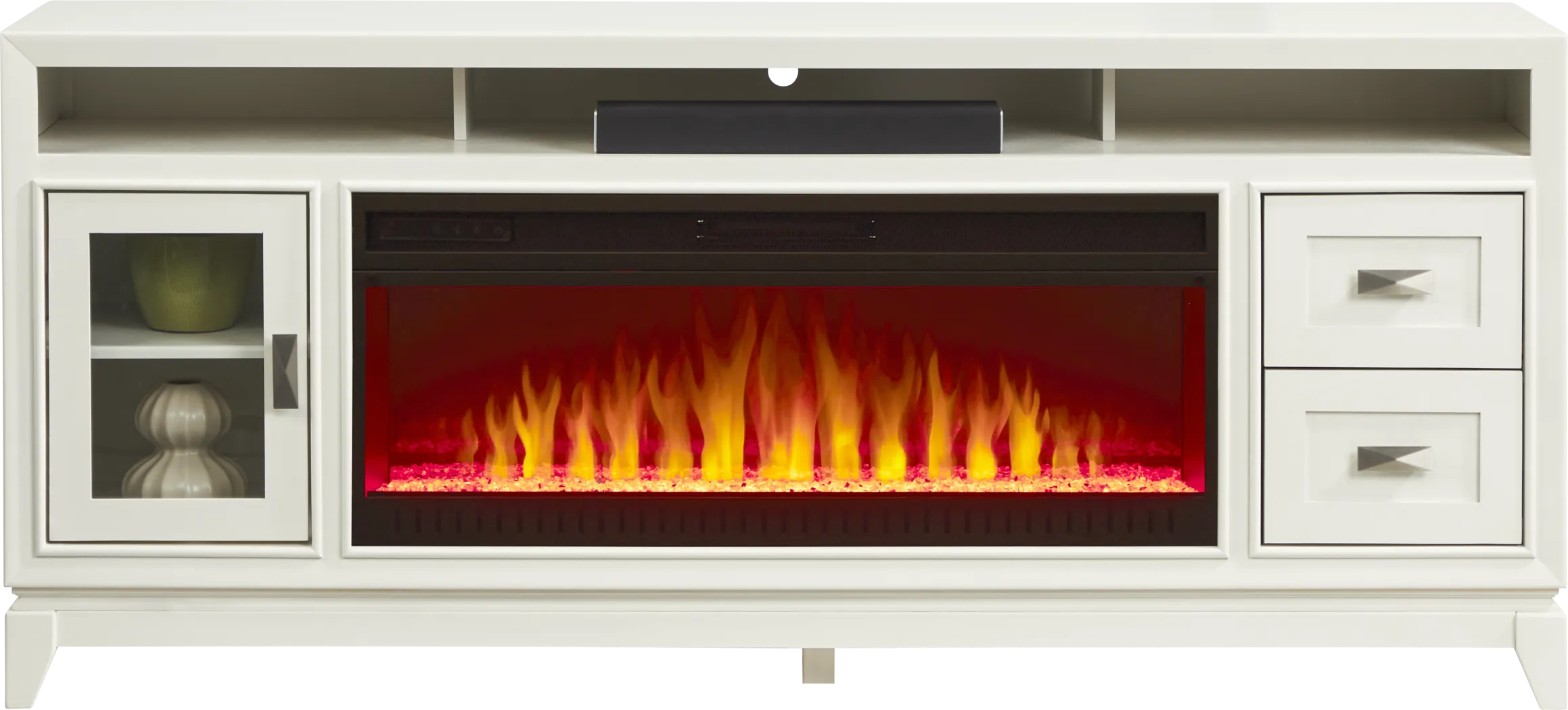 River Terrace Off-White 76 in. Console with Electric Fireplace - Thumbnail - Image 1