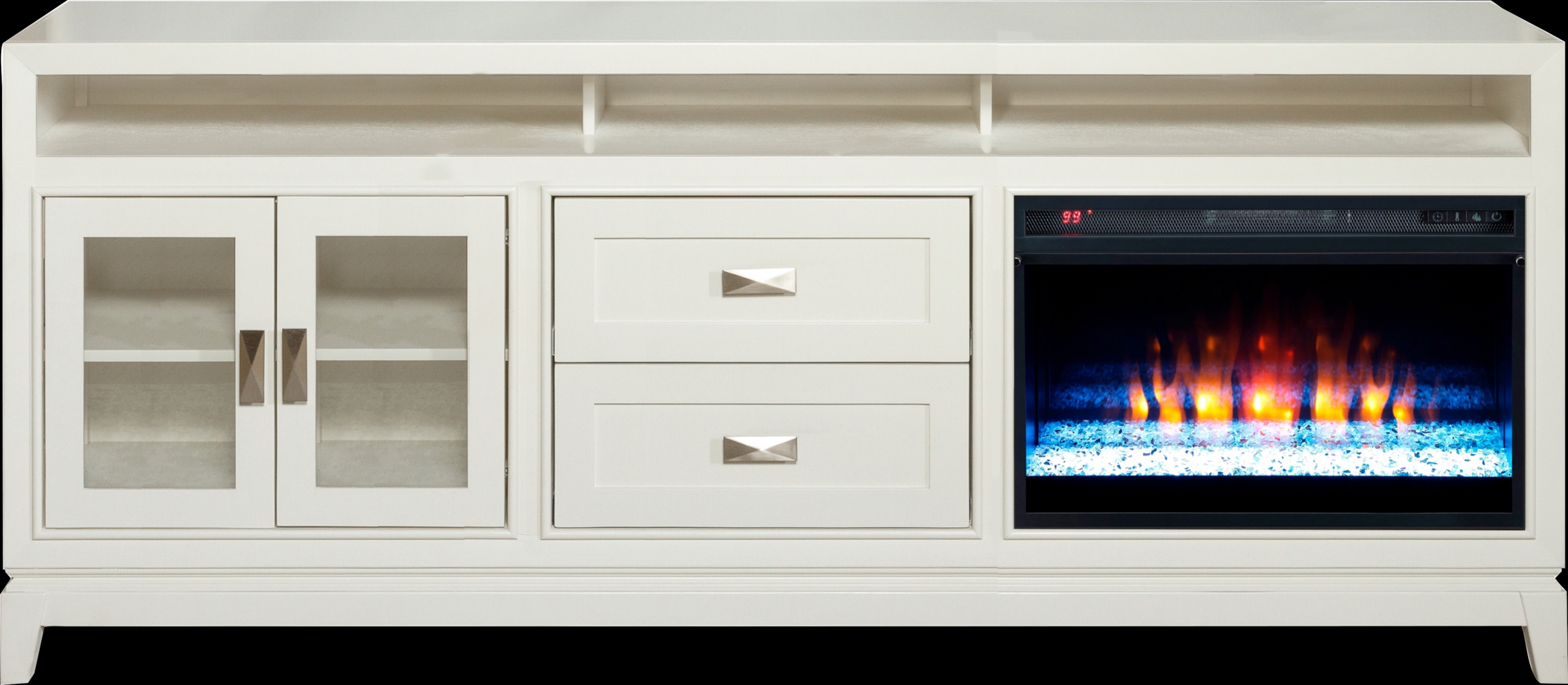 River Terrace Off-White 82 in. Console with Electric Fireplace - Thumbnail - Image 1