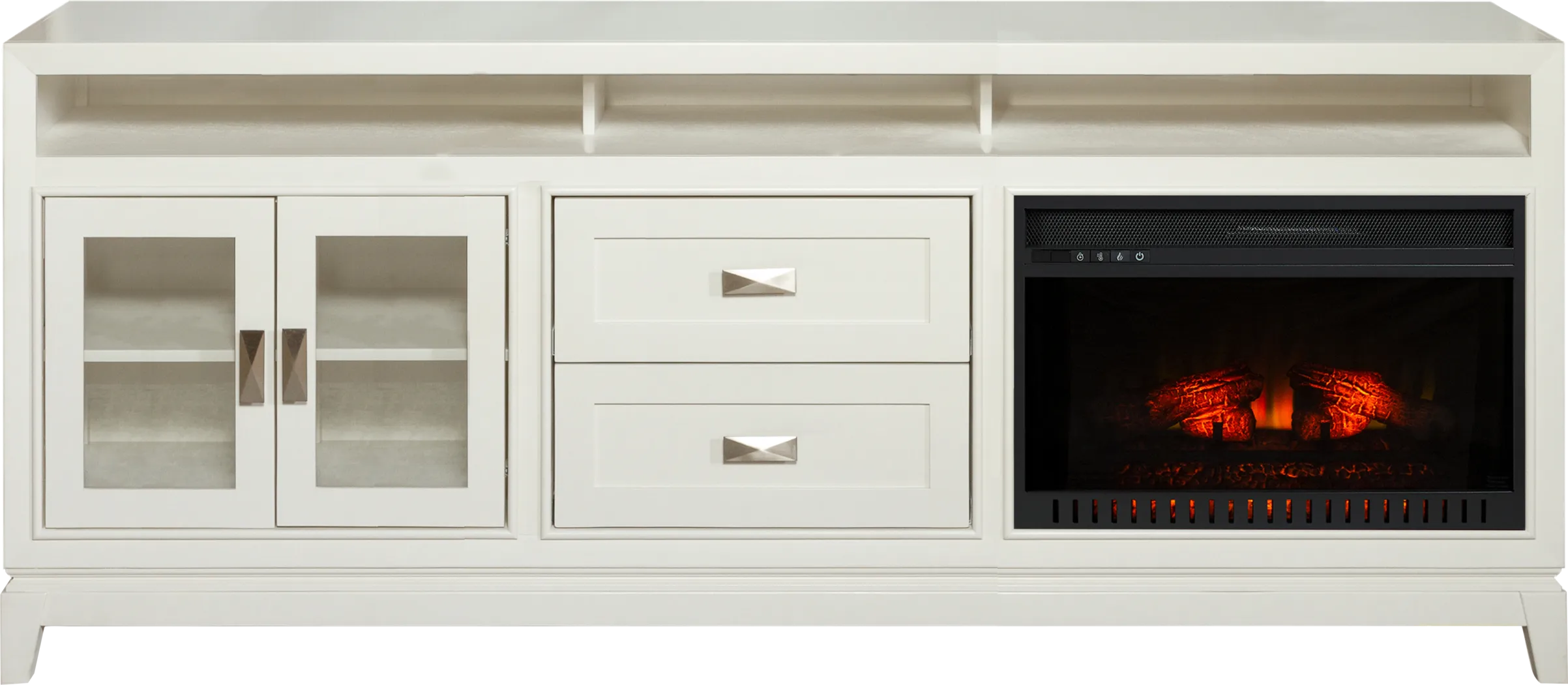 River Terrace Off-White 82 in. Console with Electric Log Fireplace - Thumbnail - Image 1