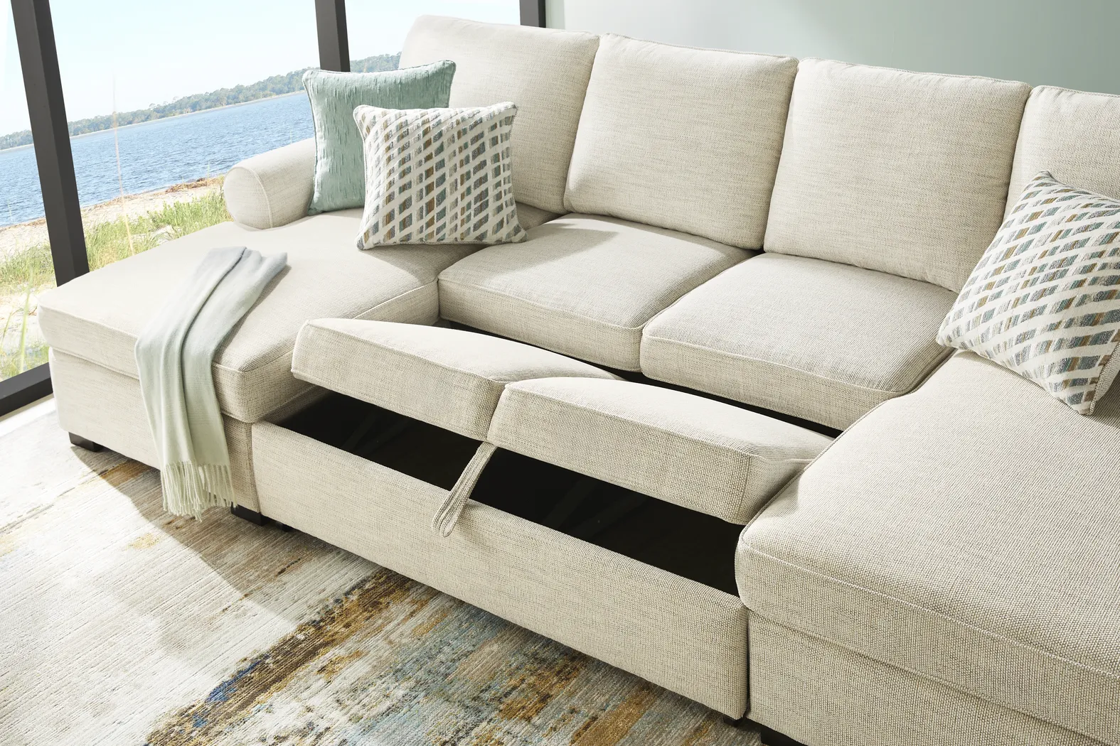 Rivera Cream 3 Pc Sleeper Sectional - Image 5