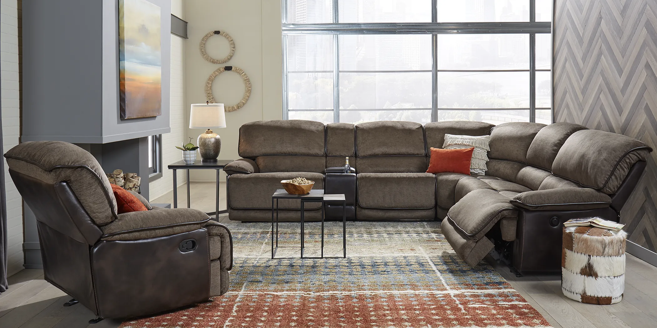 Riverbrook Coffee 9 Pc Reclining Sectional Living Room - Thumbnail - Image 1