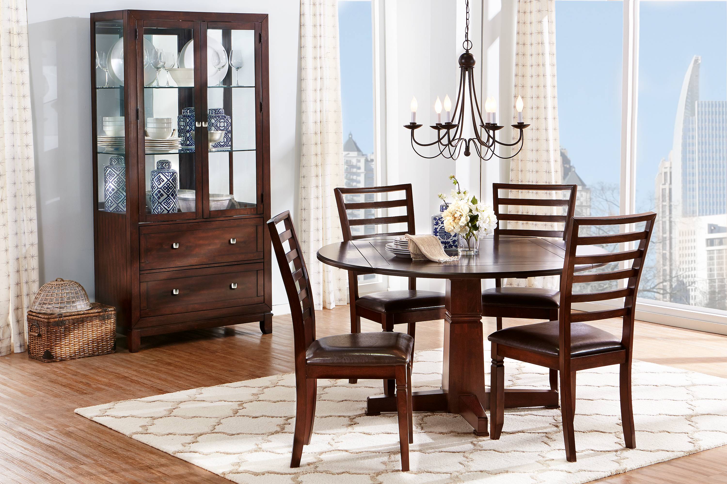 Riverdale Cherry 5 Pc Round Dining Room with Ladder Back Chairs - Thumbnail - Image 1
