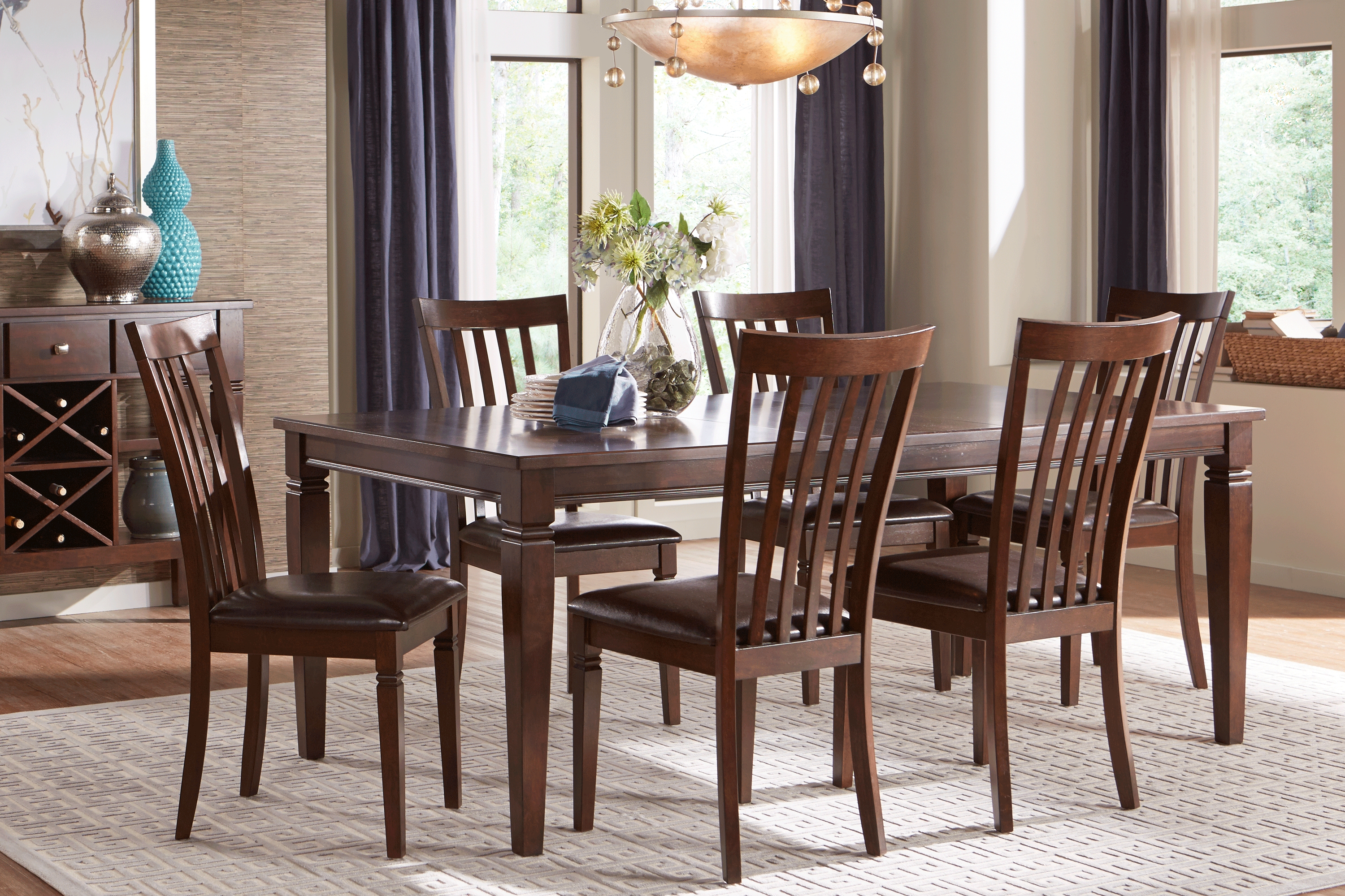 Riverdale Cherry 5 Pc Rectangle Dining Room with Slat Back Chairs - Thumbnail - Image 1