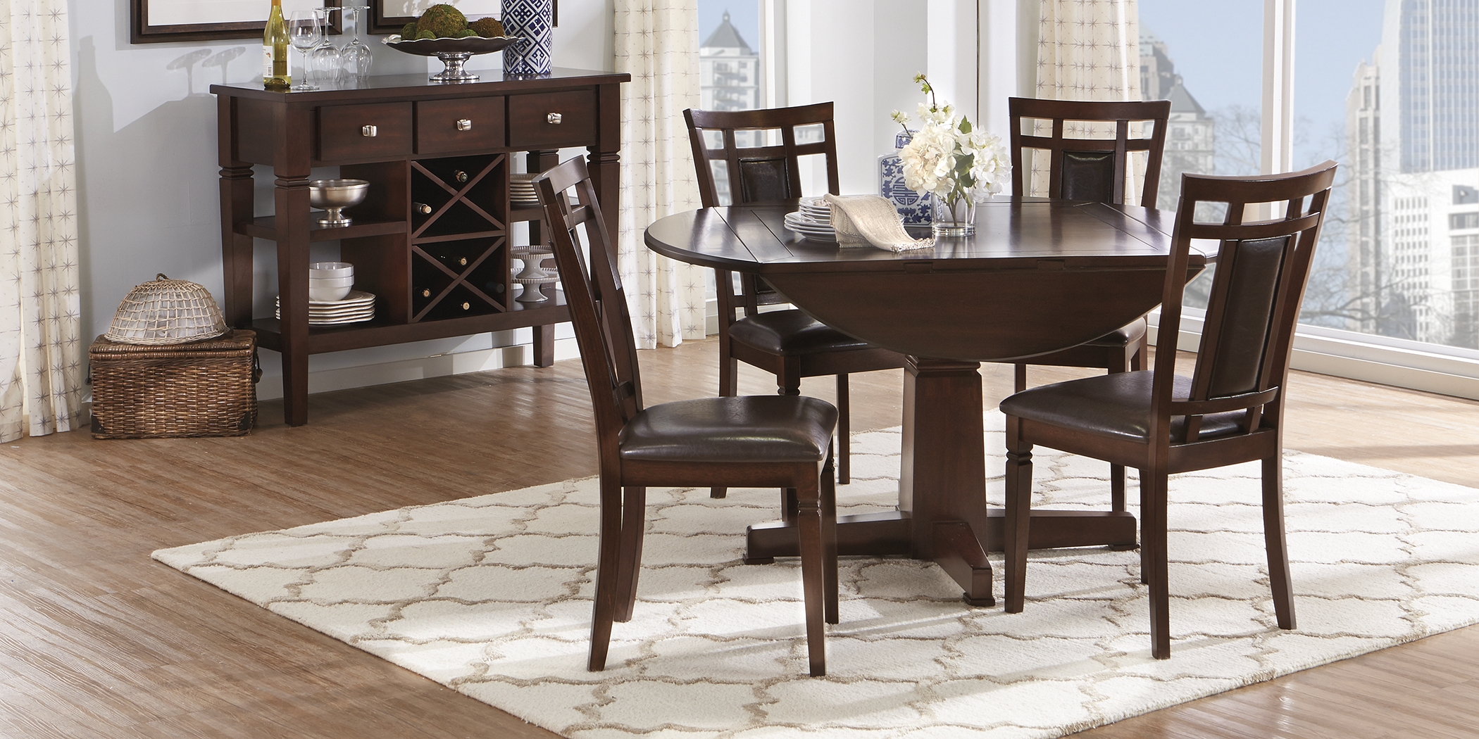 Riverdale Cherry 5 Pc Round Dining Room with Upholstered Back Chairs - Thumbnail - Image 2