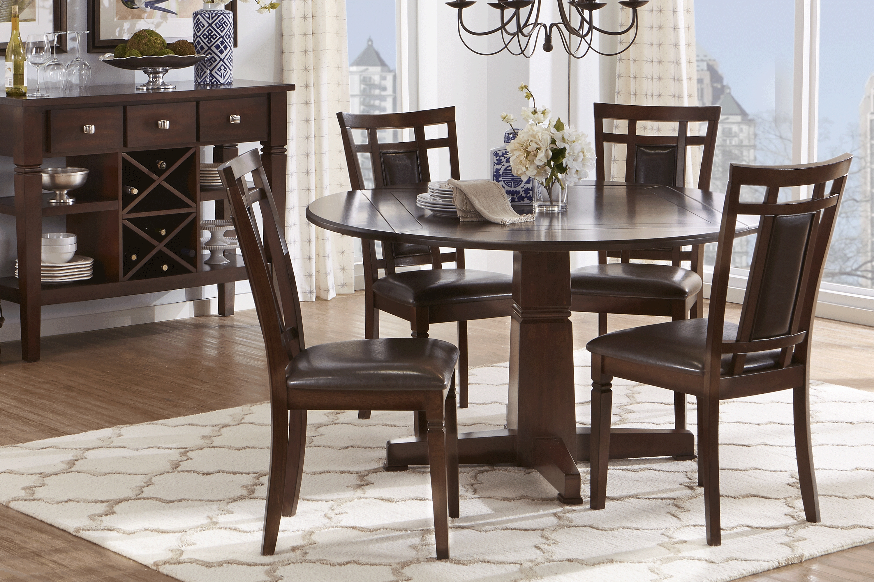 Riverdale Cherry 5 Pc Round Dining Room with Upholstered Back Chairs - Thumbnail - Image 1