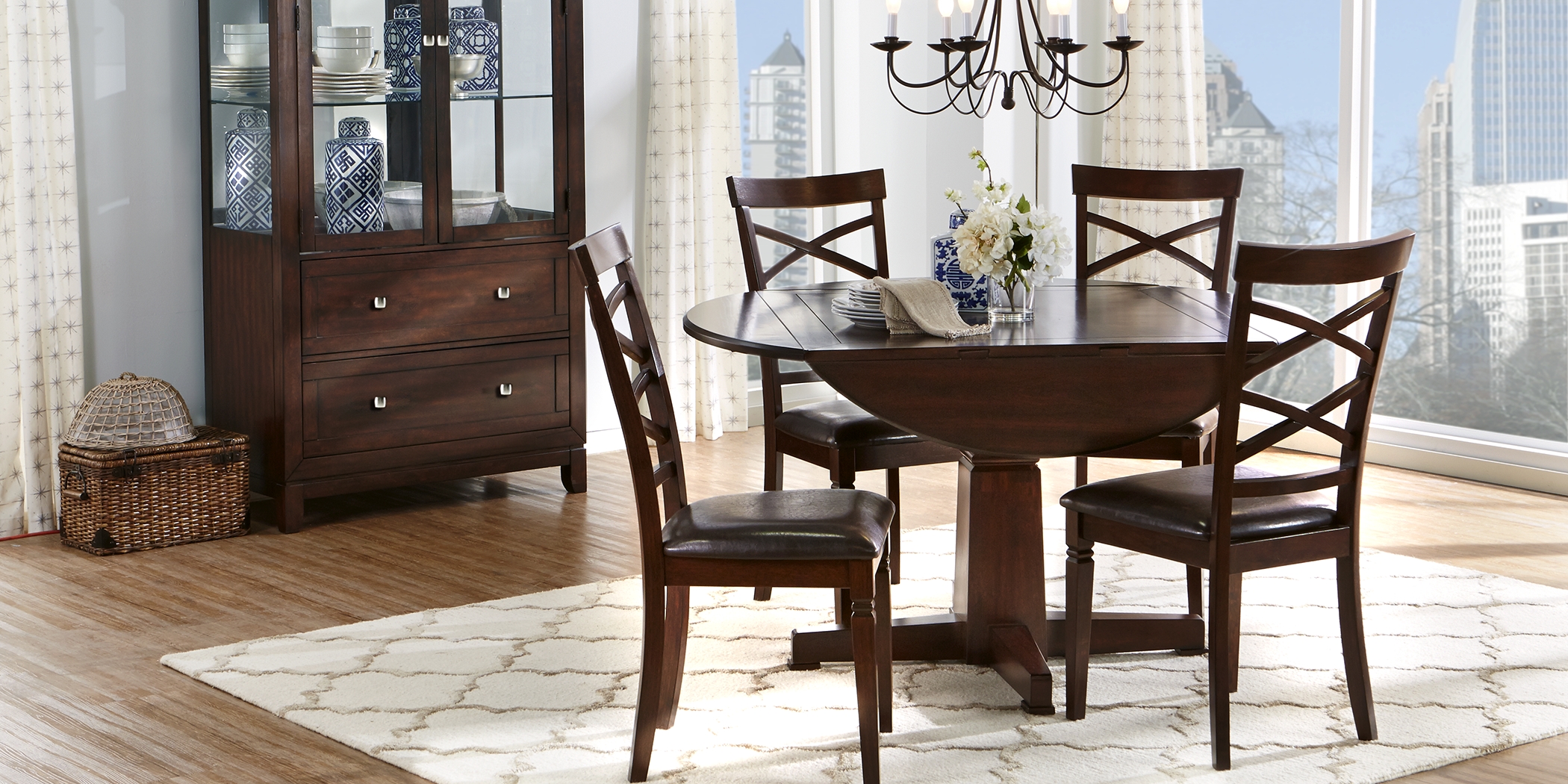 Riverdale Cherry 5 Pc Round Dining Room with X-Back Chairs - Thumbnail - Image 2