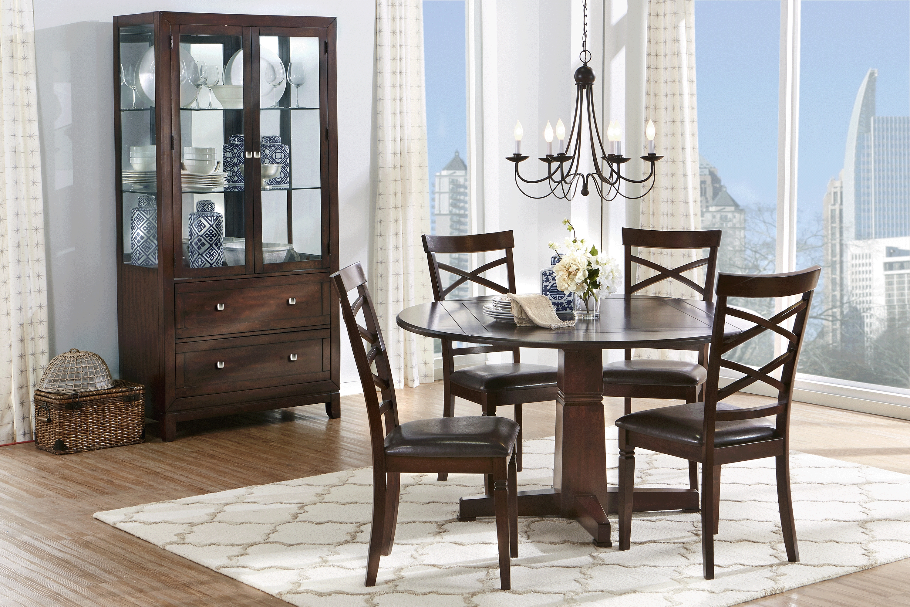 Riverdale Cherry 5 Pc Round Dining Room with X-Back Chairs - Thumbnail - Image 1