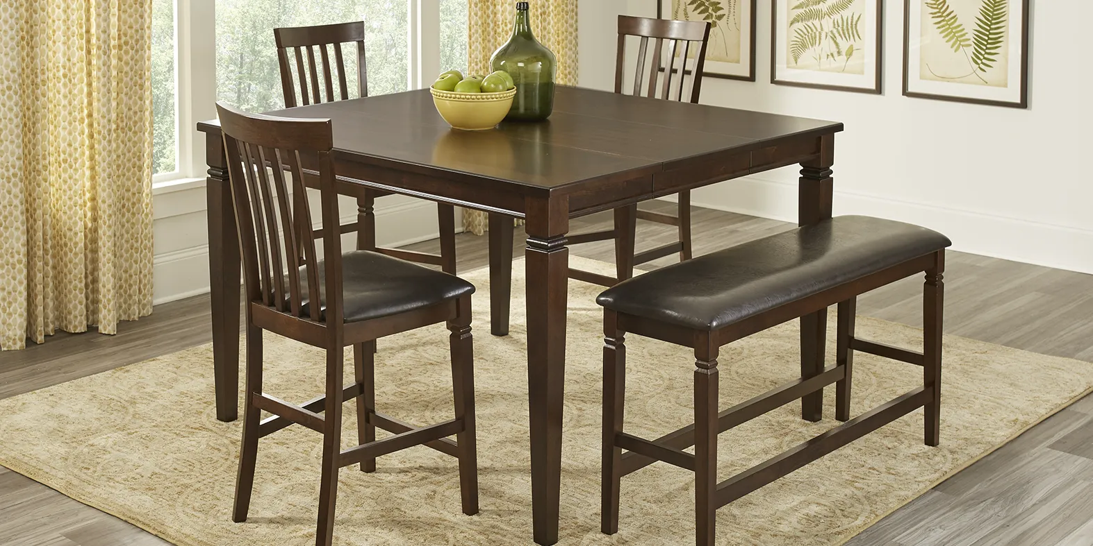 Riverdale Cherry 5 Pc Square Counter Height Dining Room with Slat Stools and Bench - Thumbnail - Image 1