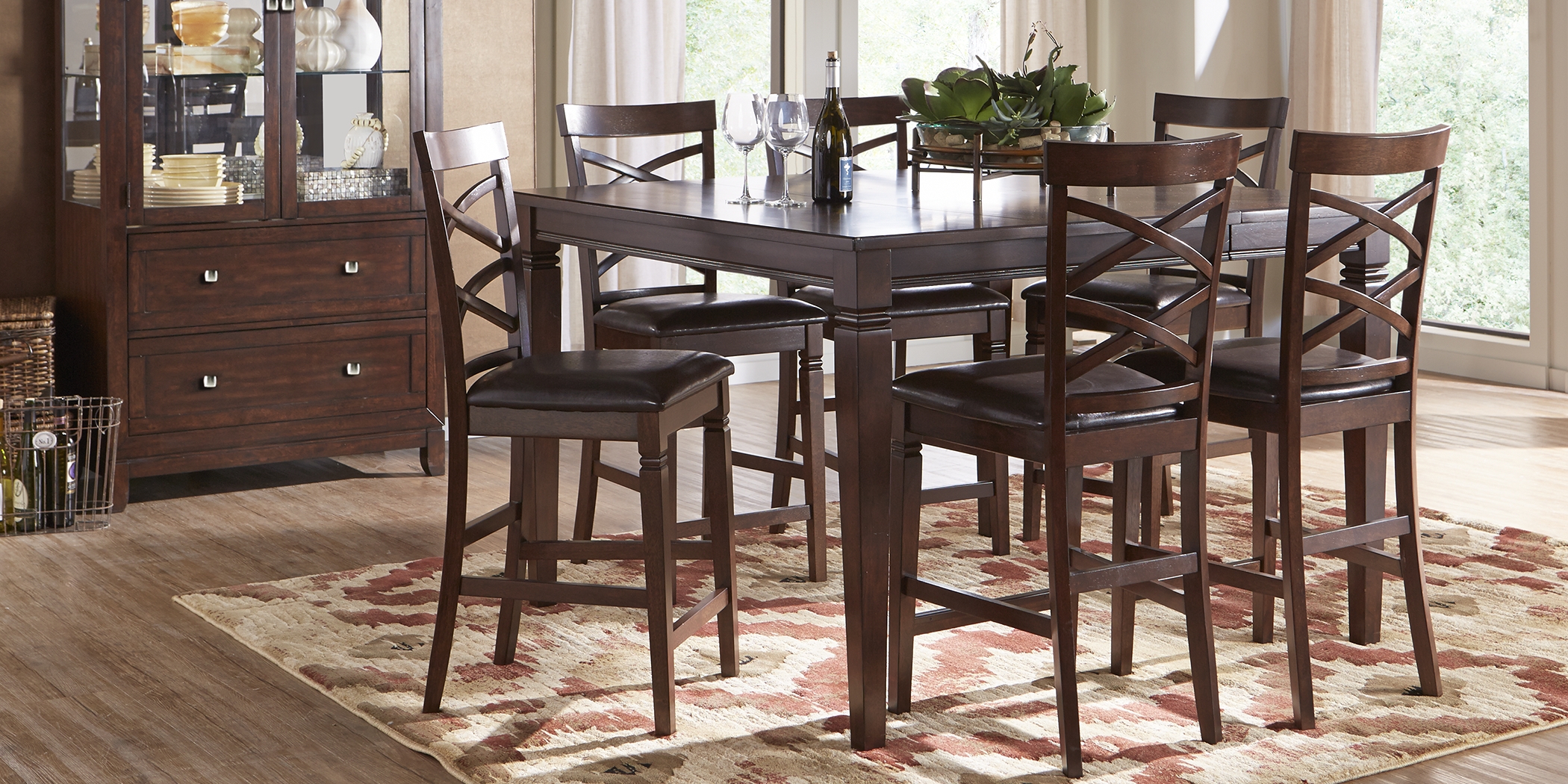 Riverdale Cherry 5 Pc Square Counter Height Dining Room with X-Back Stools - Thumbnail - Image 2