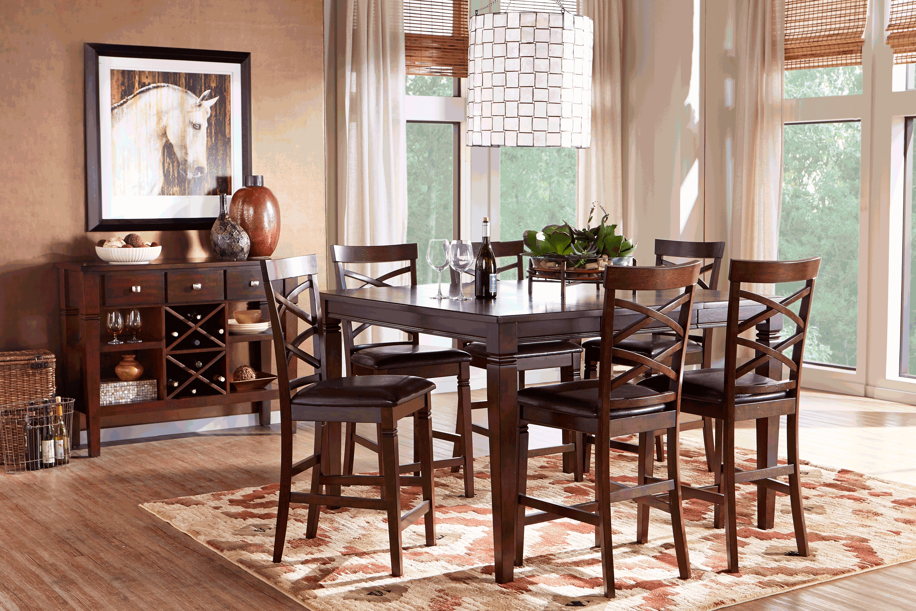 Riverdale Cherry 5 Pc Square Counter Height Dining Room with X-Back Stools - Thumbnail - Image 1