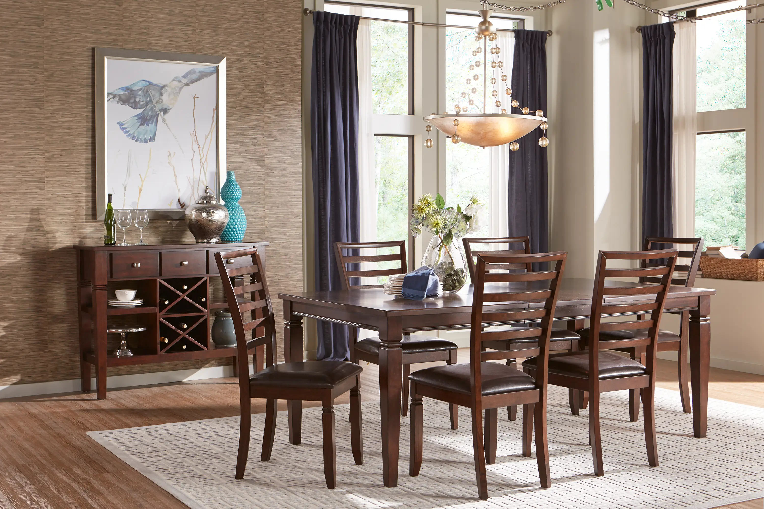 Riverdale Cherry 7 Pc Rectangle Dining Room with Ladder Back Chairs - Thumbnail - Image 1