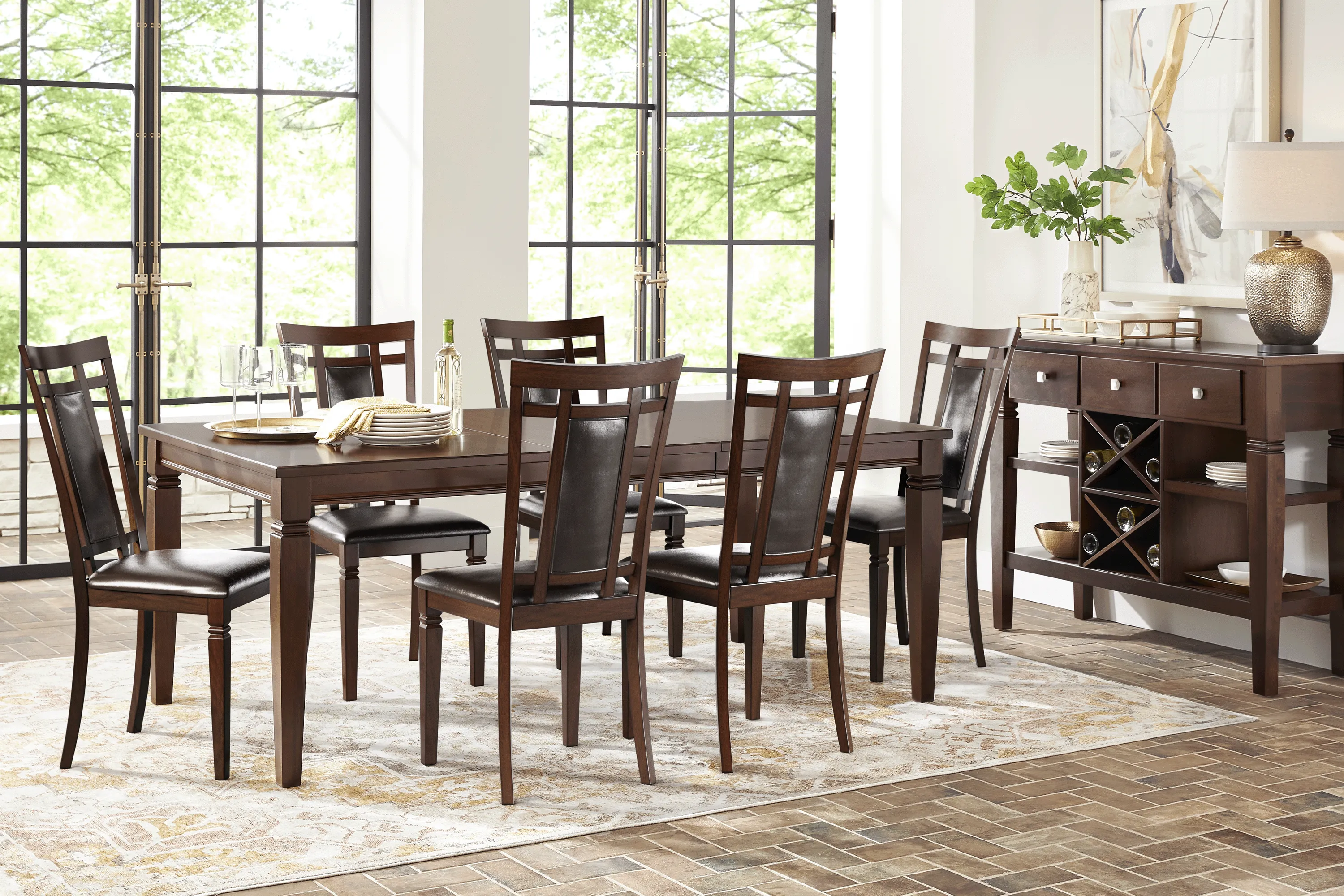 Riverdale Cherry 7 Pc Rectangle Dining Room with Upholstered Back Chairs - Thumbnail - Image 1
