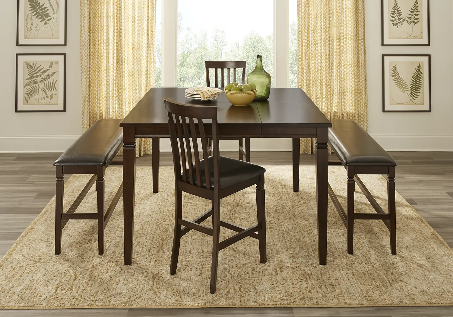 Riverdale Cherry 5 Pc Square Counter Height Dining Room with Slat Stools and Bench - Thumbnail - Image 5