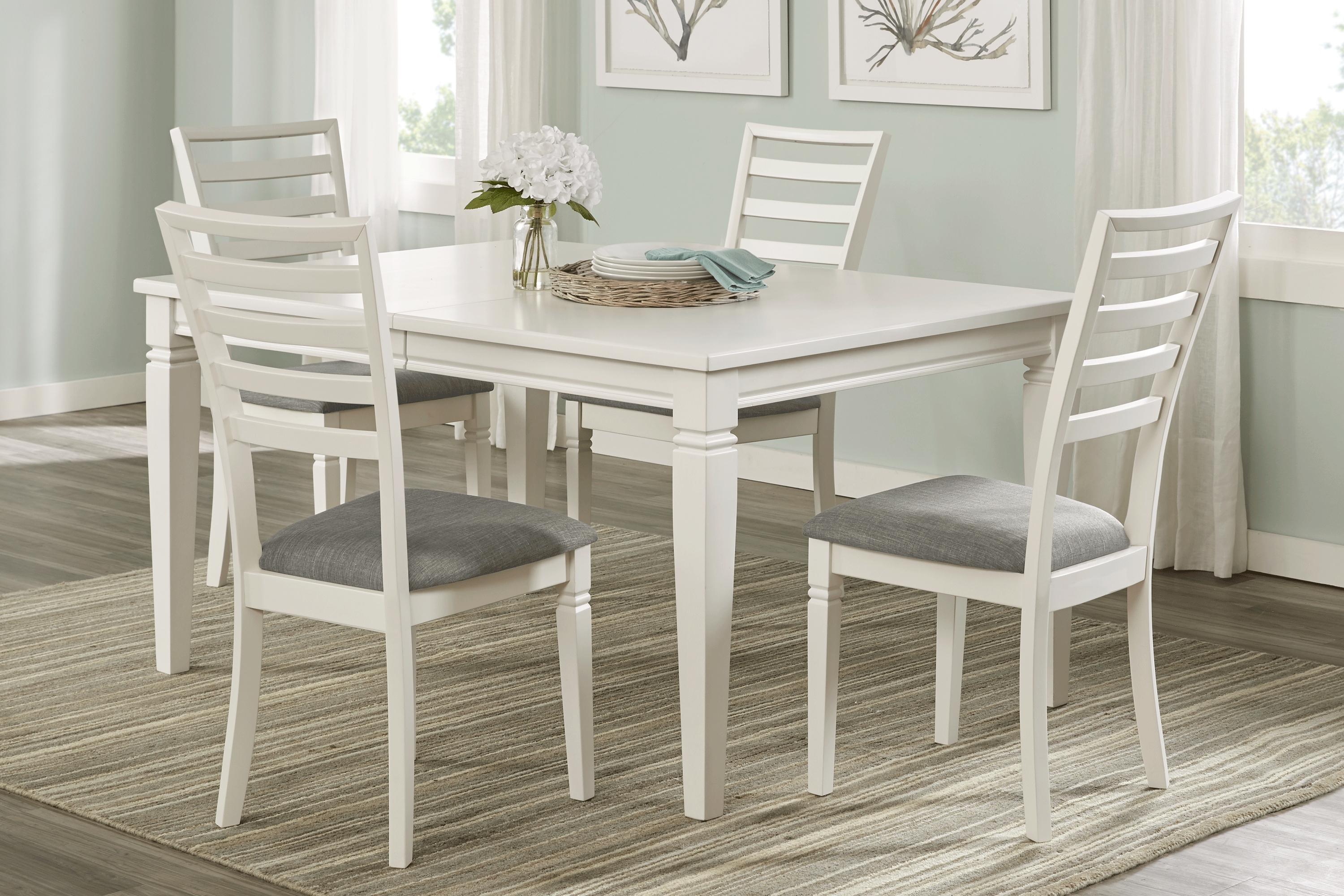 Riverdale White 5 Pc Rectangle Dining Room with Ladder Back Chairs - Thumbnail - Image 1