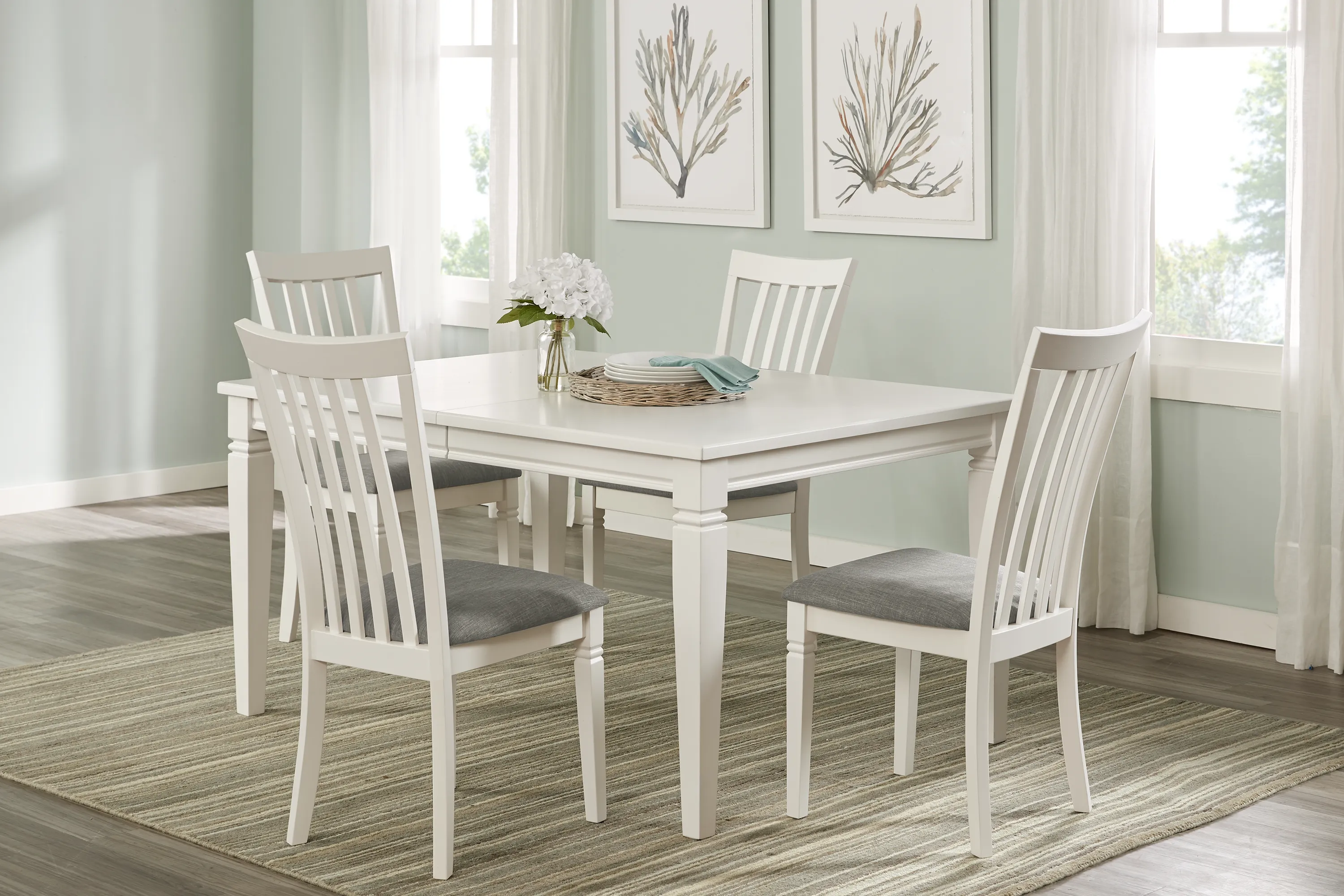 Riverdale White 5 Pc Rectangle Dining Room with Slat Back Chairs - Thumbnail - Image 1
