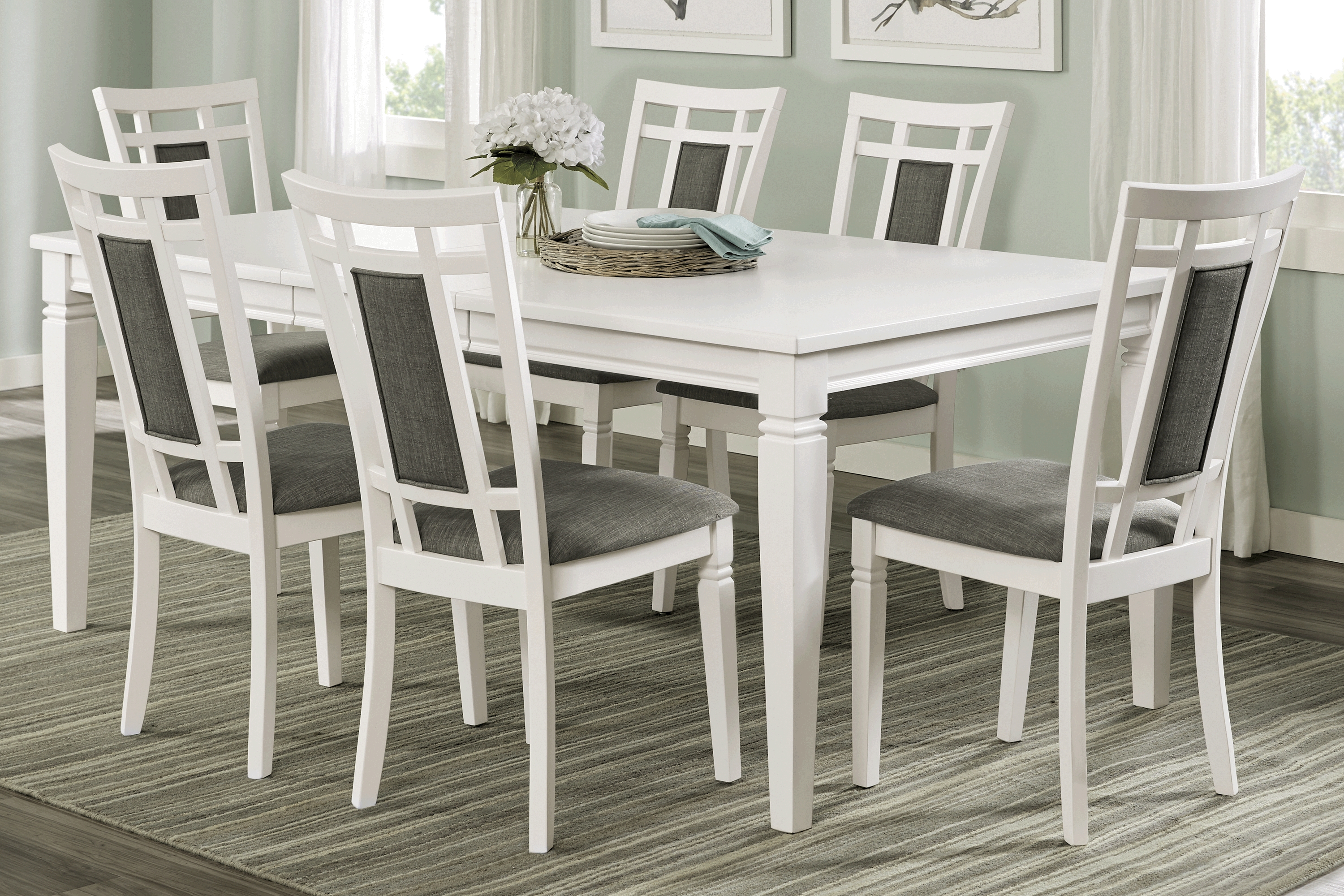 Riverdale White 5 Pc Rectangle Dining Room with Upholstered Back Chairs - Thumbnail - Image 1