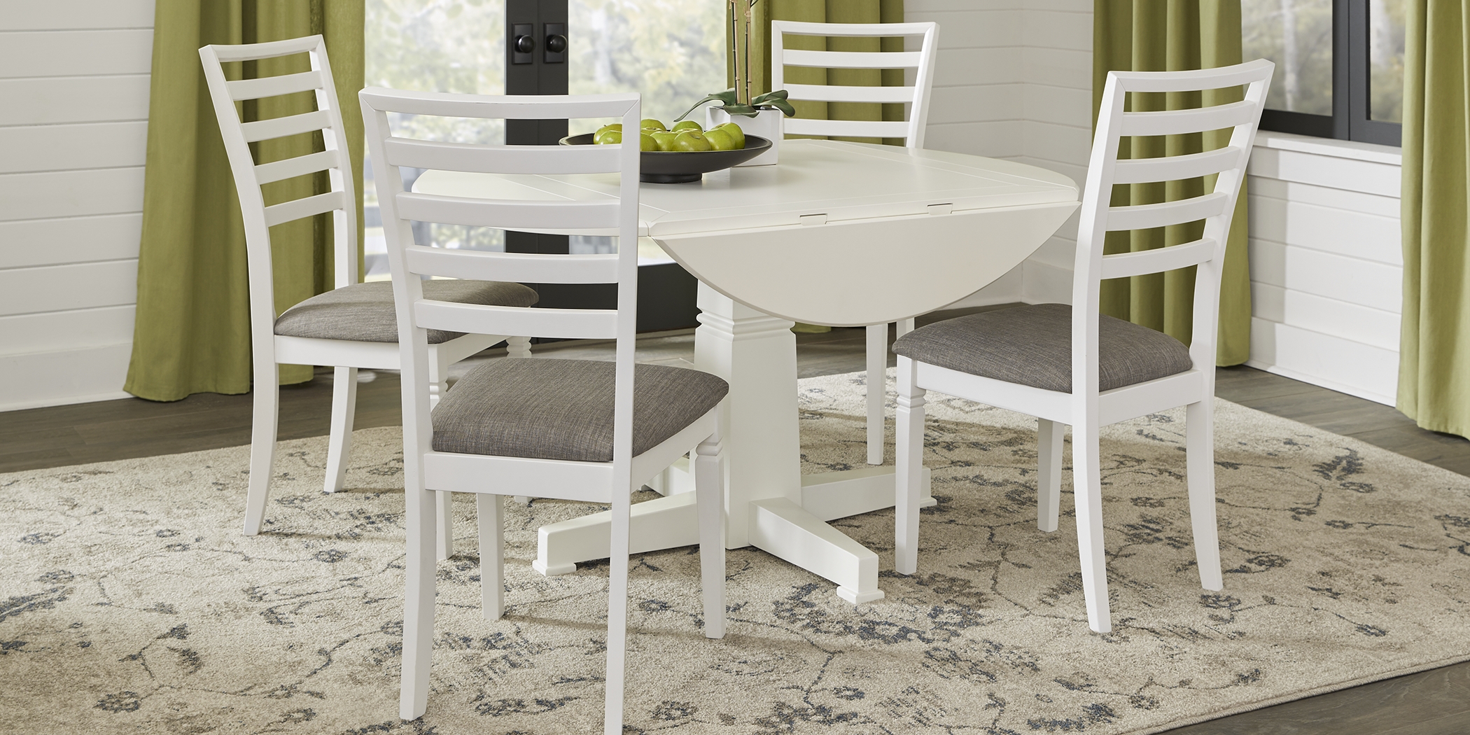 Riverdale White 5 Pc Round Dining Room with Ladder Back Chairs - Thumbnail - Image 2