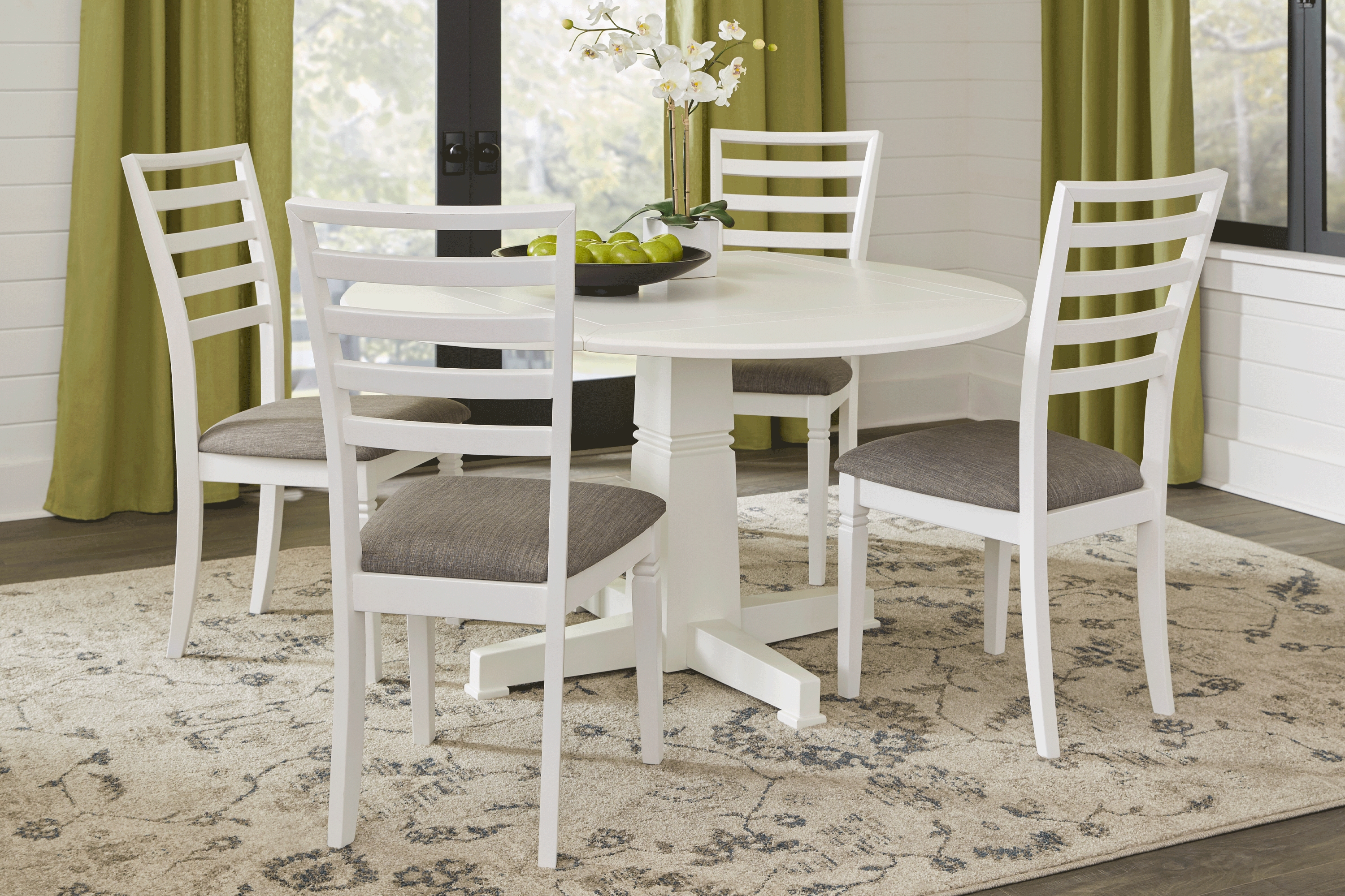 Riverdale White 5 Pc Round Dining Room with Ladder Back Chairs - Thumbnail - Image 1