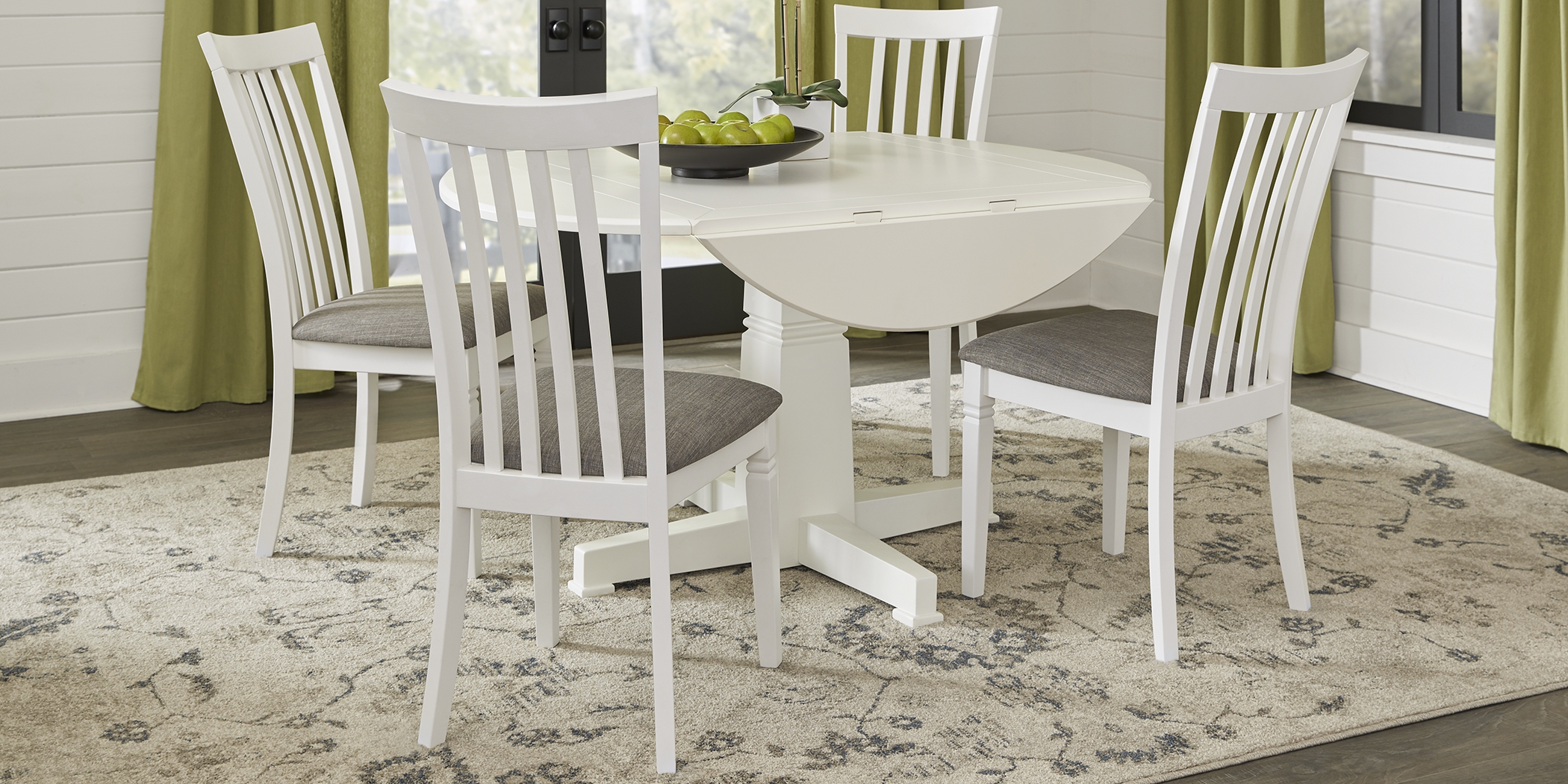 Riverdale White 5 Pc Round Dining Room with Slat Back Chairs - Thumbnail - Image 2