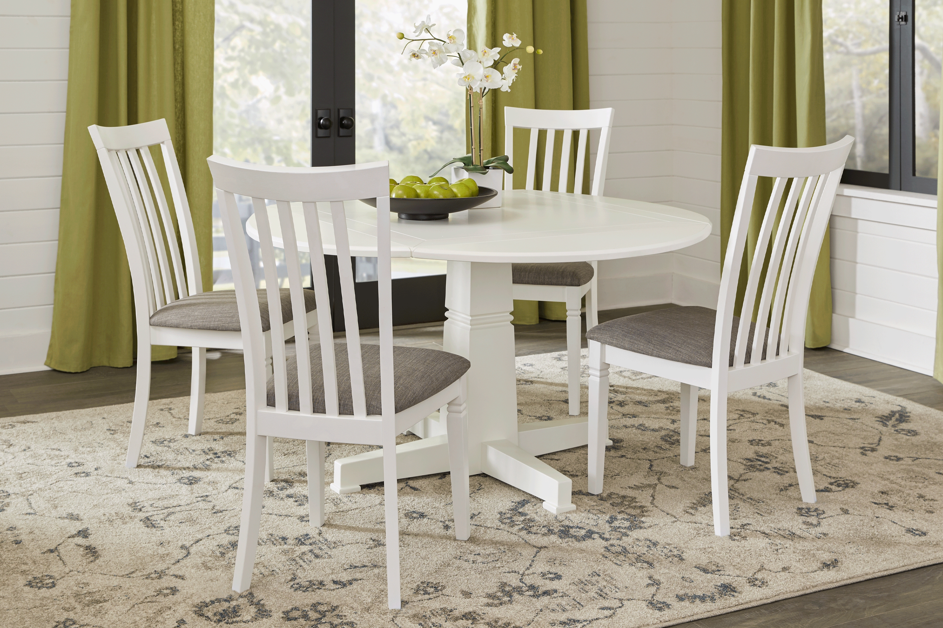 Riverdale White 5 Pc Round Dining Room with Slat Back Chairs - Thumbnail - Image 1