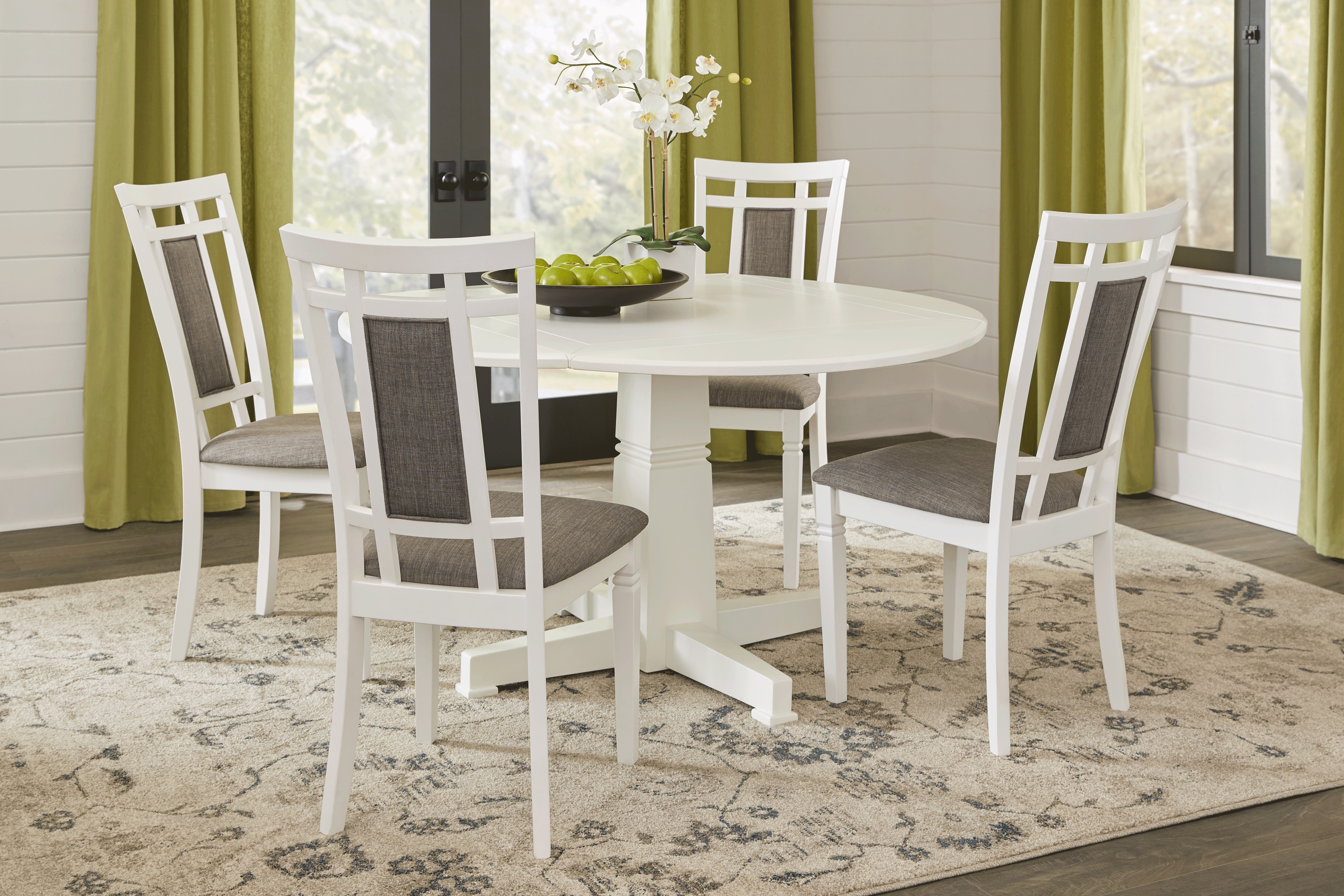 Riverdale White 5 Pc Round Dining Room with Upholstered Back Chairs - Thumbnail - Image 1