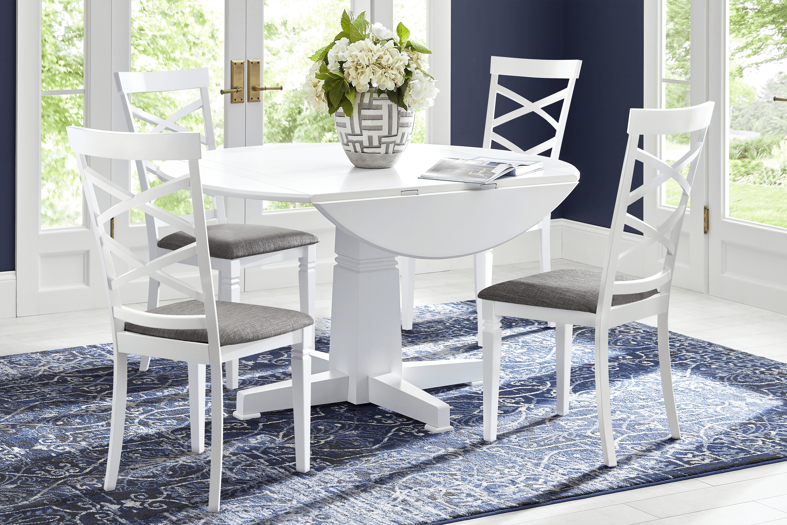 Riverdale White 5 Pc Round Dining Room with X-Back Chairs - Thumbnail - Image 1