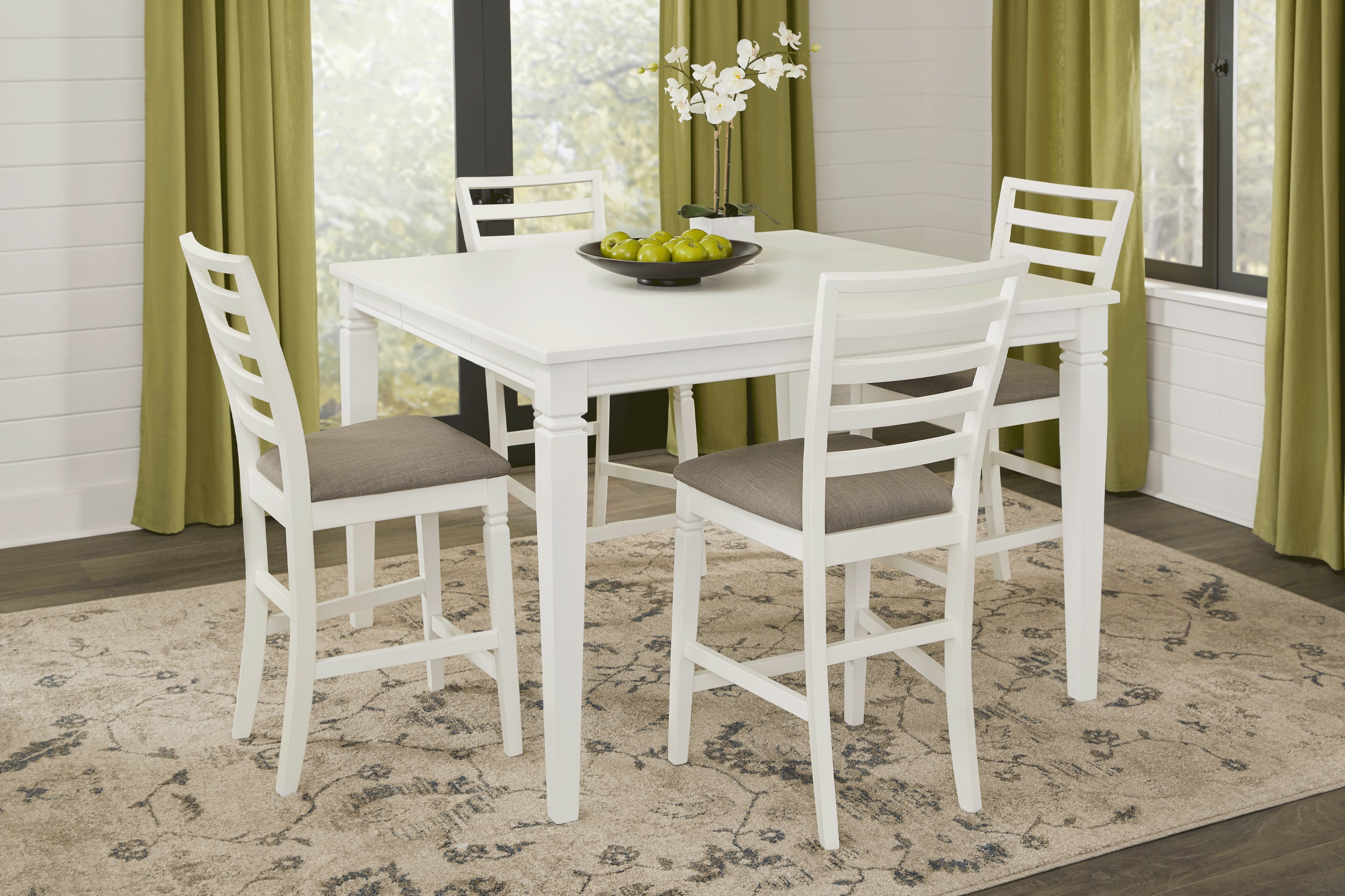 Riverdale White 5 Pc Square Counter Height Dining Room with Ladder Back Stools - Thumbnail - Image 1