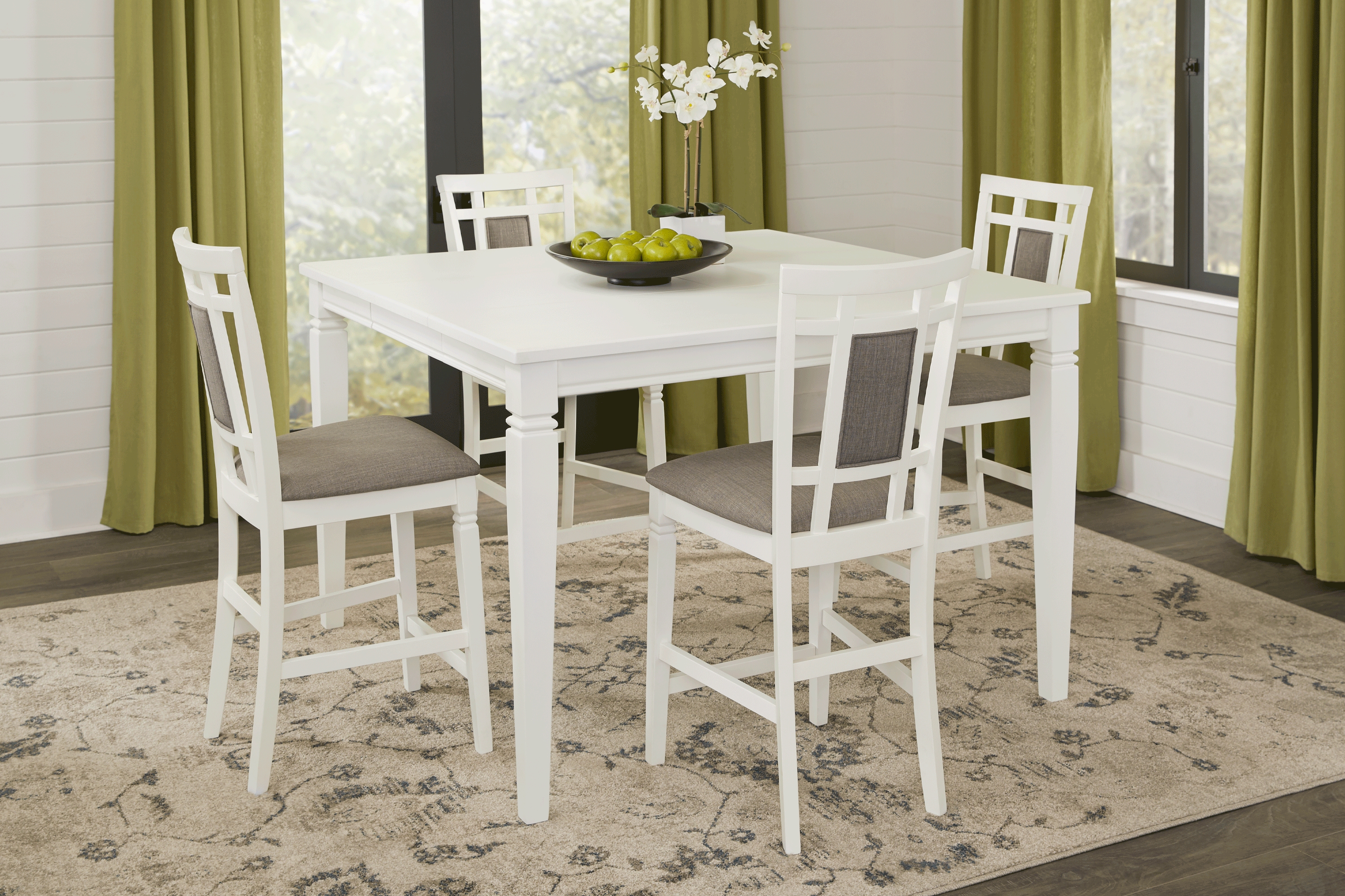 Riverdale White 5 Pc Square Counter Height Dining Room with Upholstered Back Stools - Thumbnail - Image 1