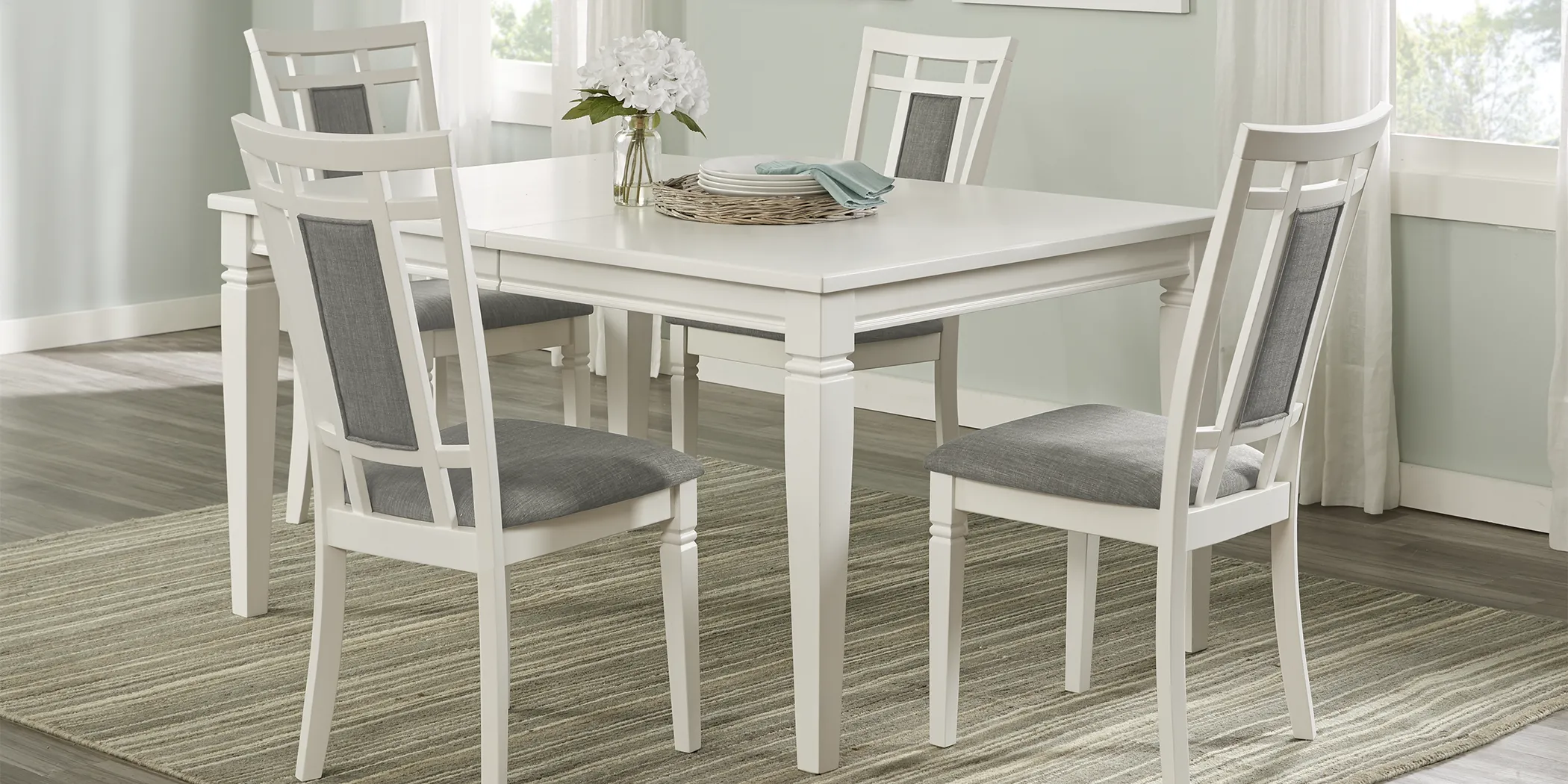 Riverdale White 7 Pc Rectangle Dining Room with Upholstered Back Chairs - Thumbnail - Image 1