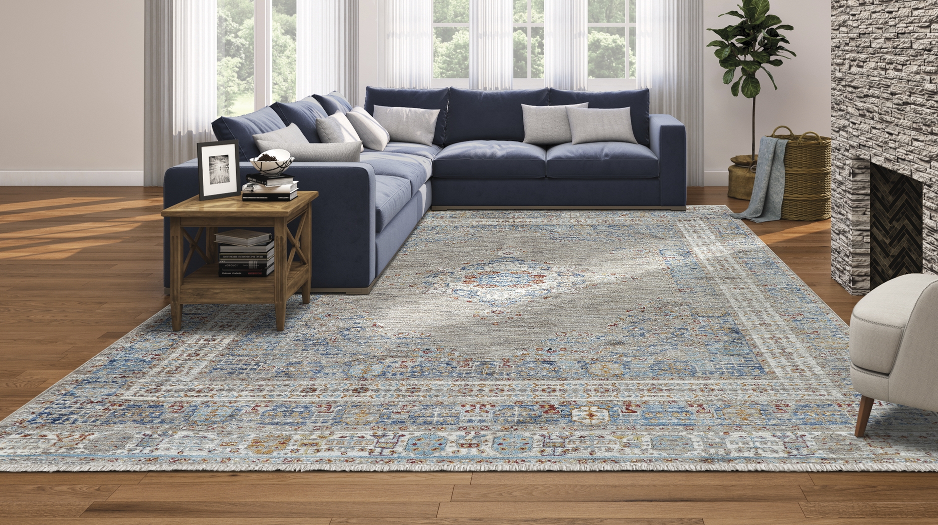 Riverdeen Blue/Brown 5'3 x 7'6 Rug - Thumbnail - Image 2