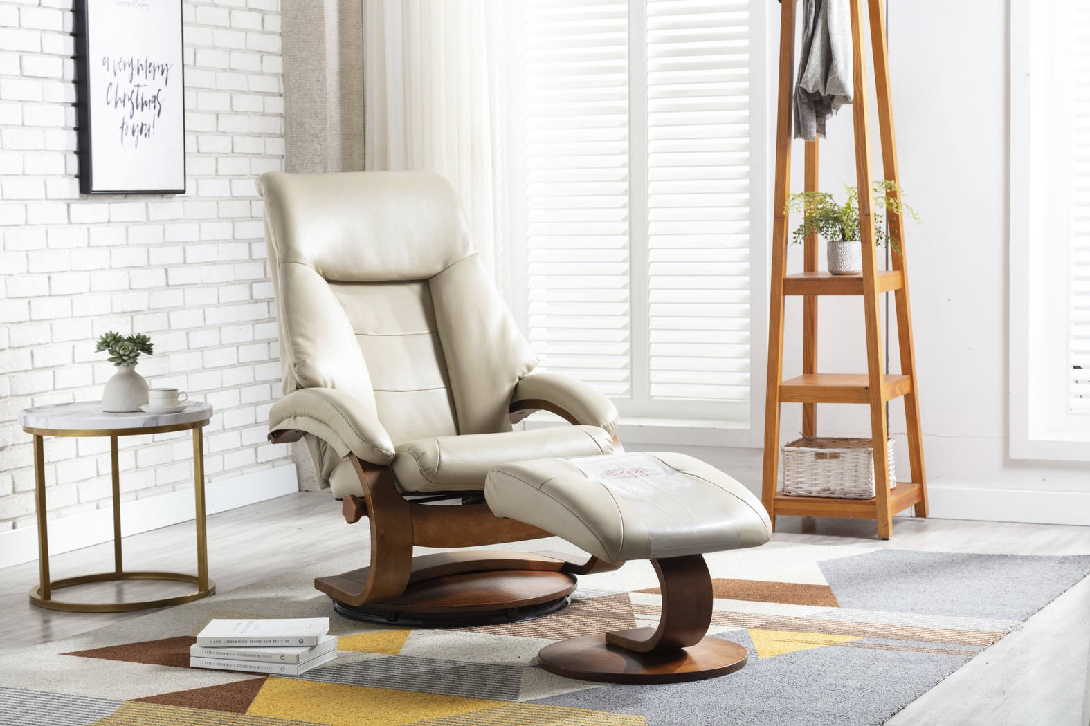 Roband Beige Recliner and Ottoman - Thumbnail - Image 2