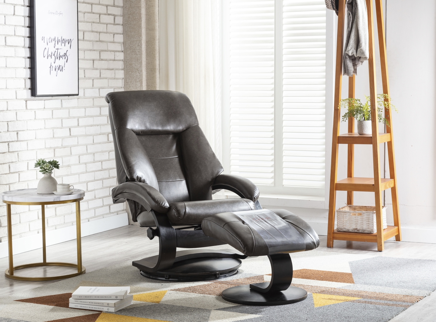 Roband Black Recliner and Ottoman - Thumbnail - Image 2