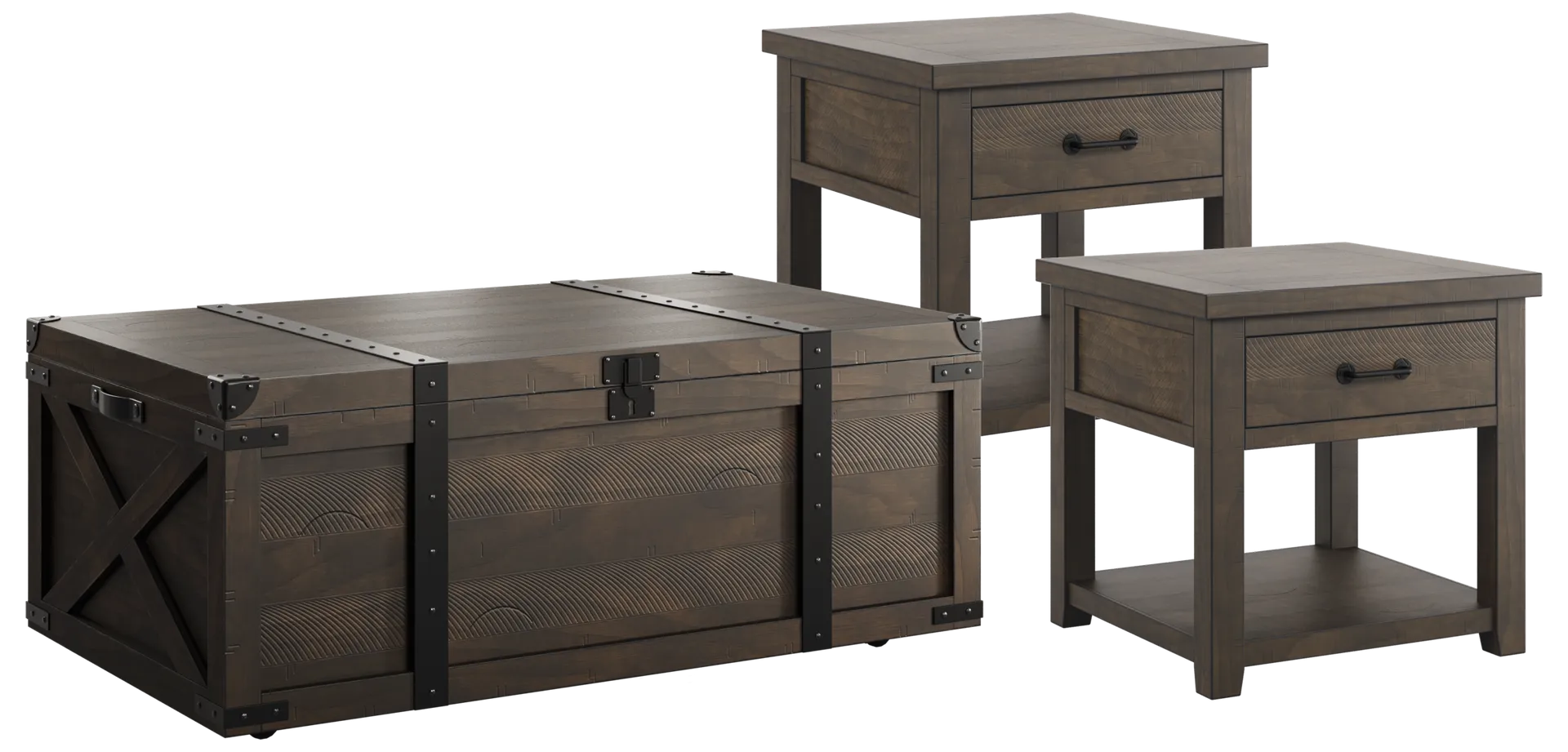 brown 3 pc occasional table set