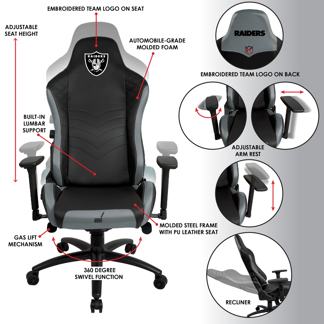 Roguelike NFL Oakland Raiders Gray Gaming Chair - Thumbnail - Image 5
