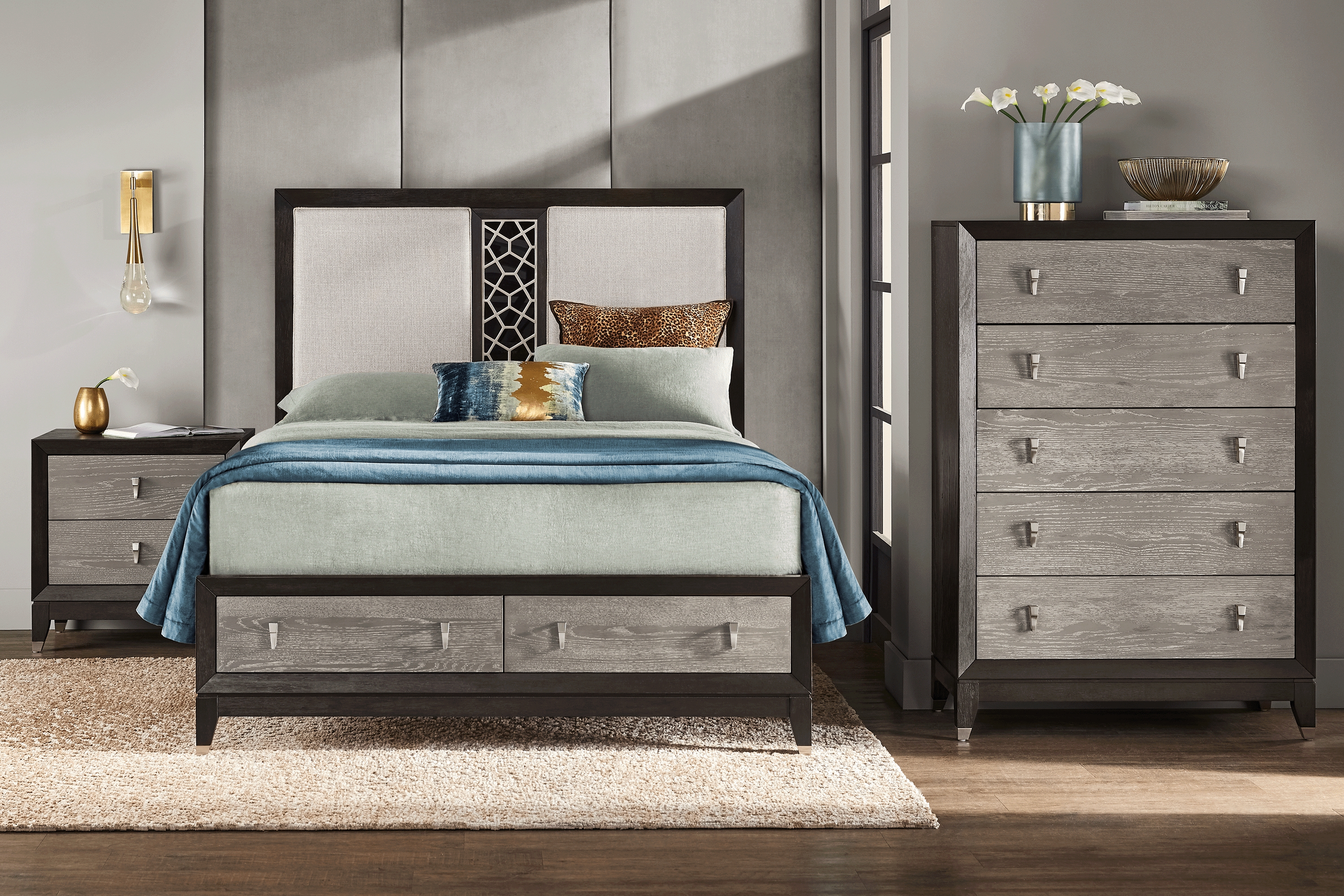 Rosalie Gray and Black 5 Pc Queen Storage Bedroom - Thumbnail - Image 1