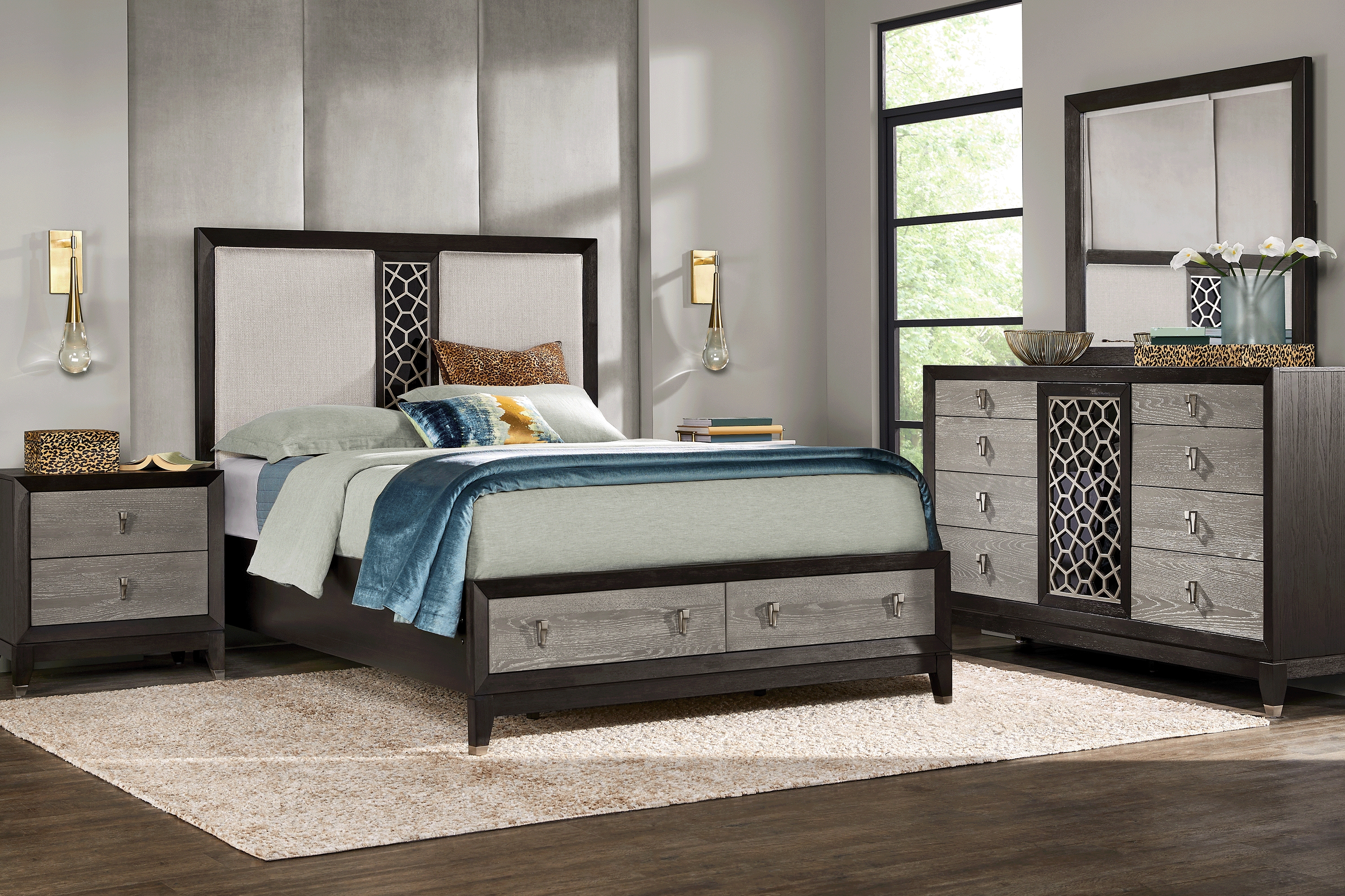 Rosalie Gray and Black 7 Pc Queen Storage Bedroom - Thumbnail - Image 1