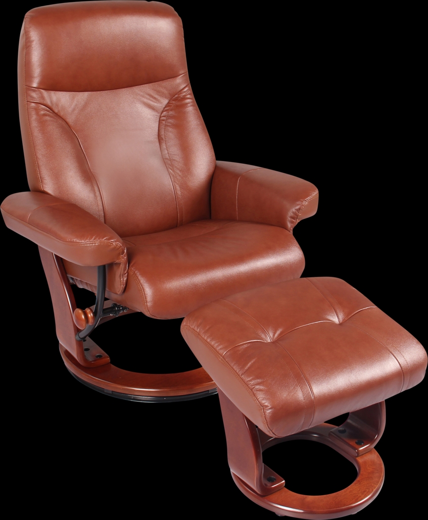 Rosaria Cognac Recliner & Ottoman - Thumbnail - Image 1