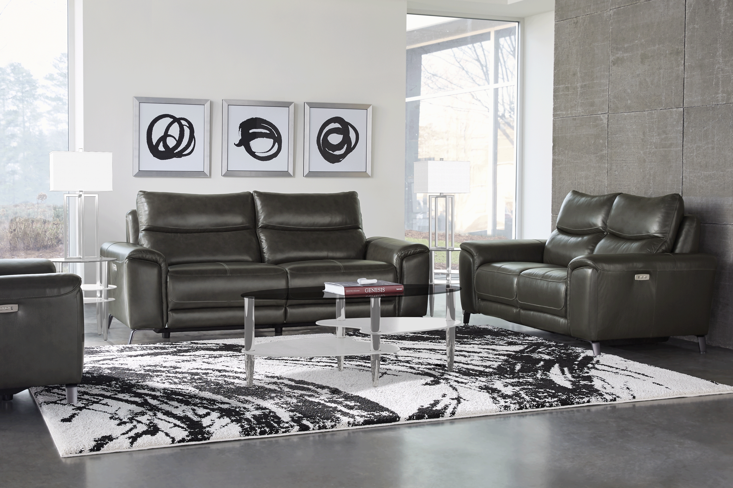 Rosato Gray Leather 5 Pc Power Reclining Living Room - Thumbnail - Image 1