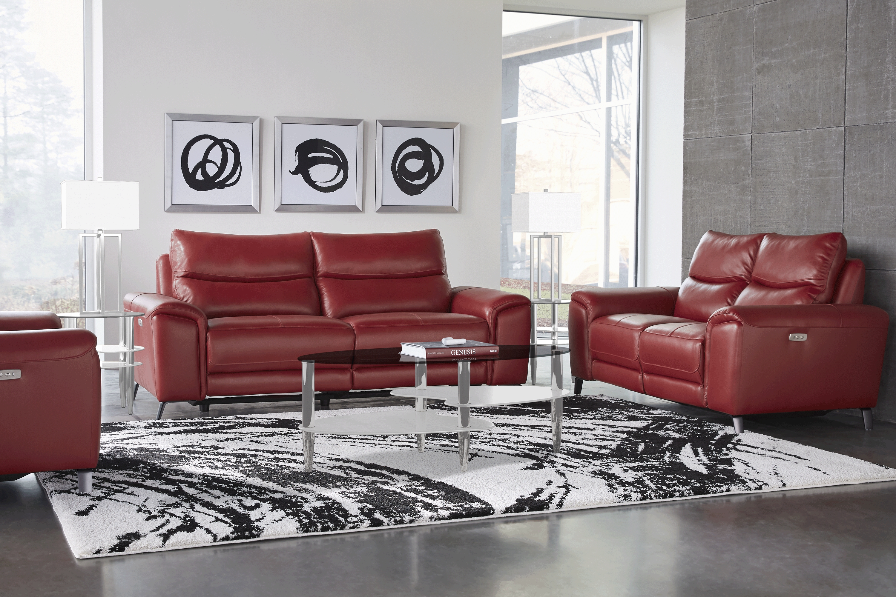 Rosato Red Leather 3 Pc Power Reclining Living Room - Thumbnail - Image 1