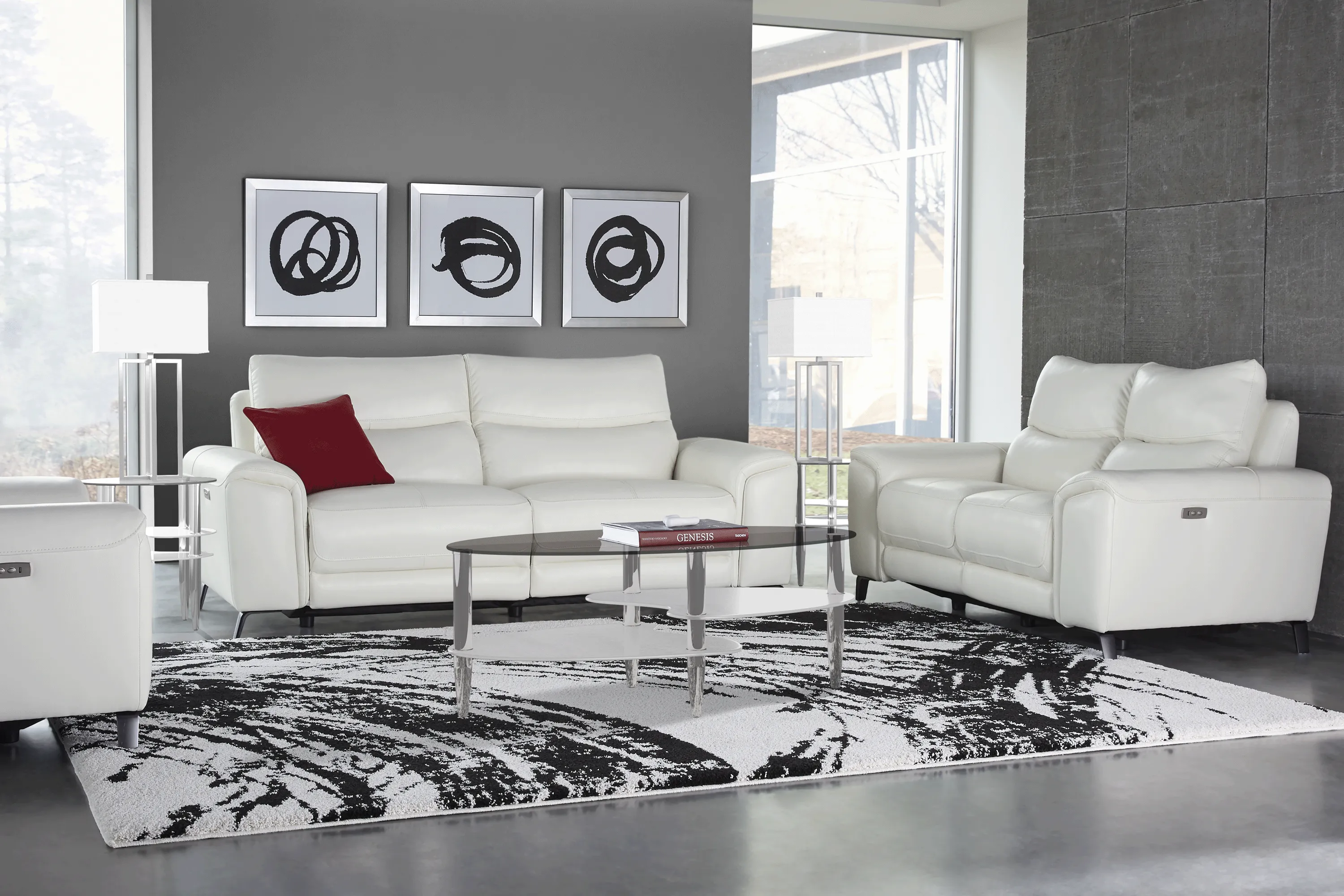 Rosato White Leather 8 Pc Power Reclining Living Room - Thumbnail - Image 1