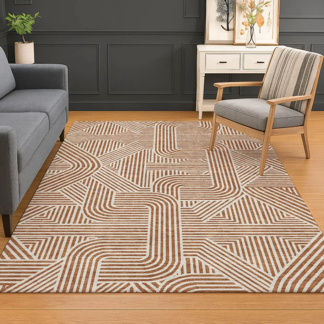 Rosette Orange 9' x 12' Rug - Thumbnail - Image 2
