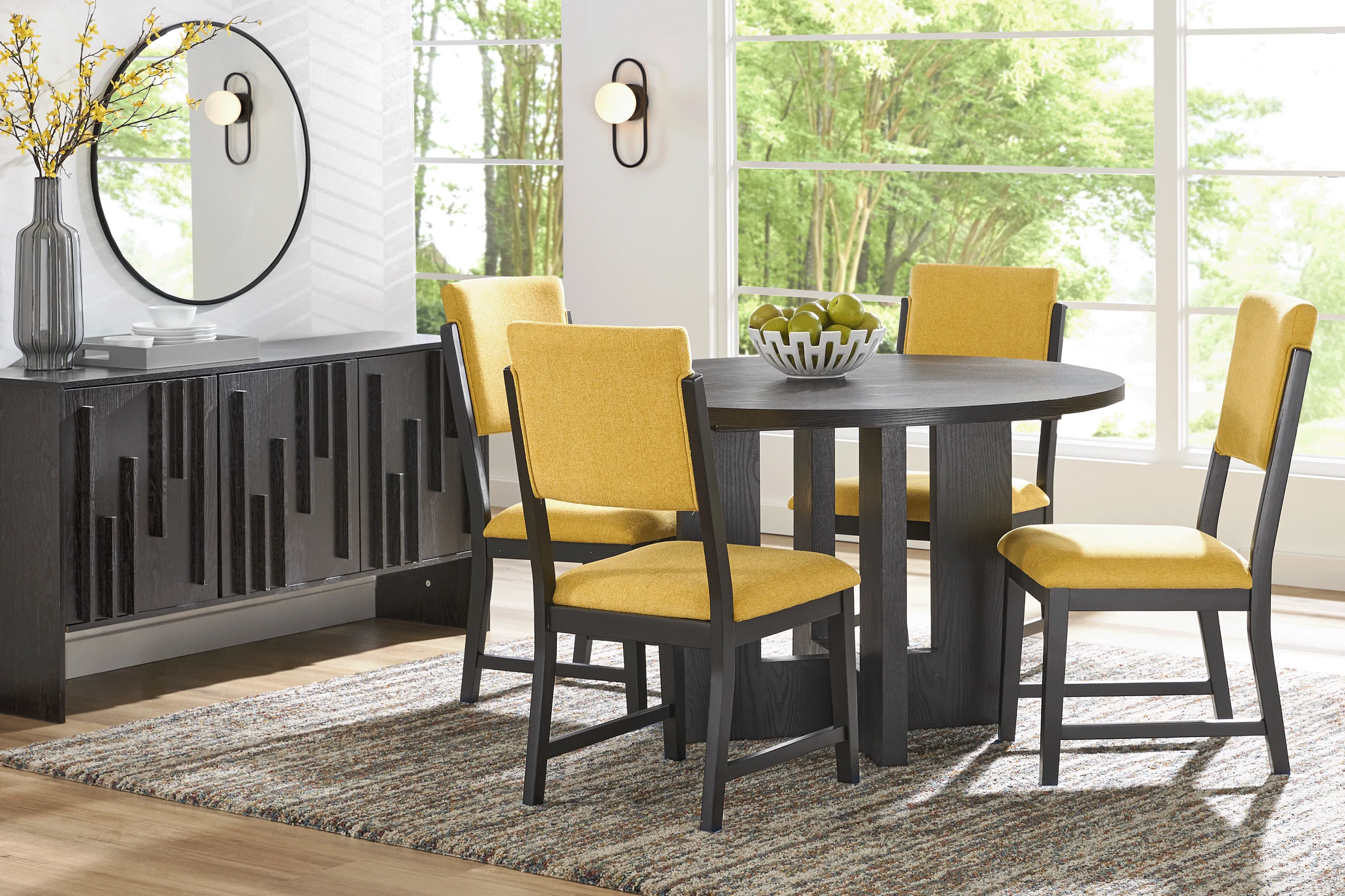 Rosolli 5 Pc Black Black,Colors Maize Yellow Dining Room Set With Round ...