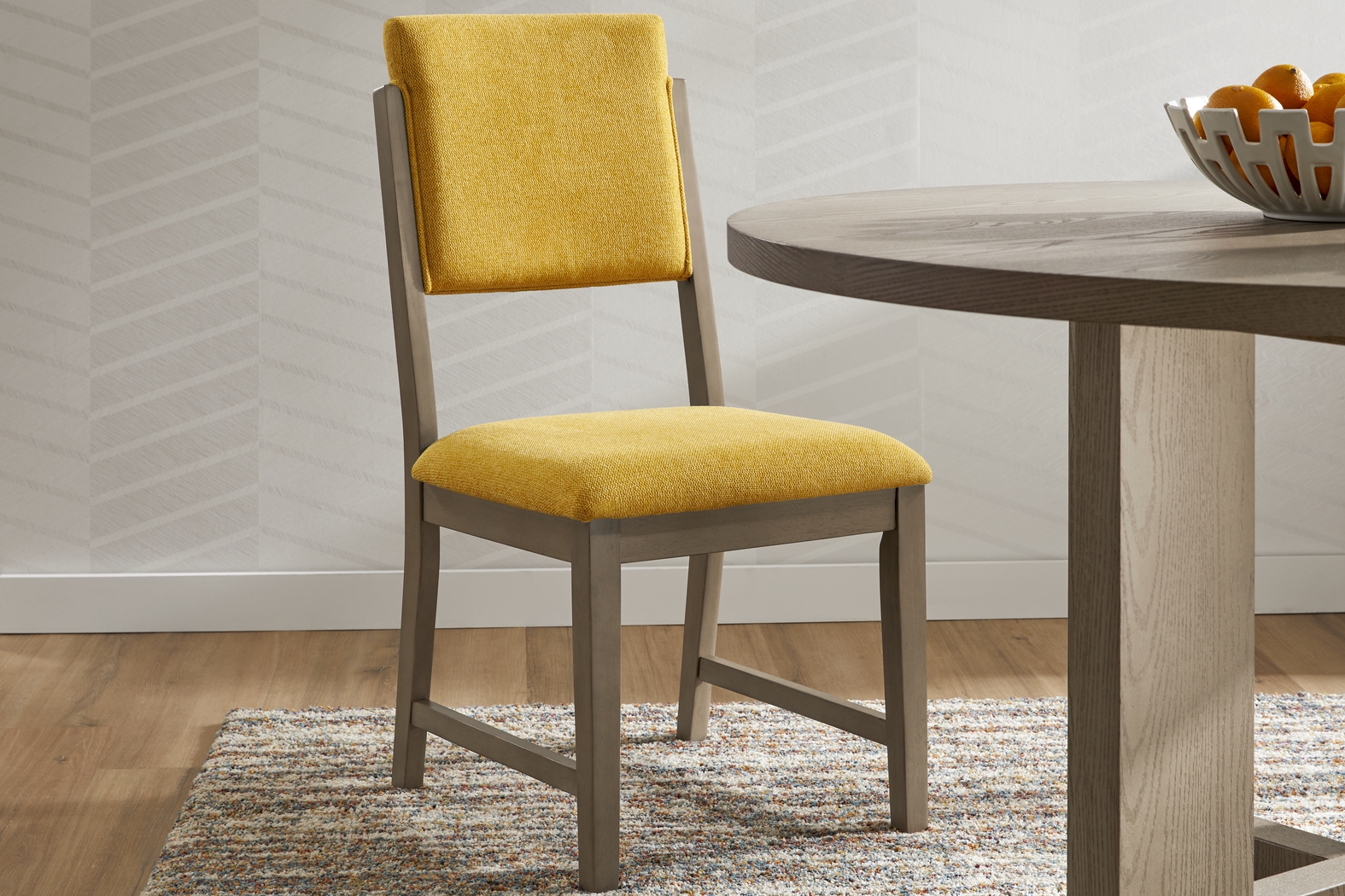 Rosolli Gray 5 Pc Round Dining Room with Maize Upholstered Chairs - Thumbnail - Image 8