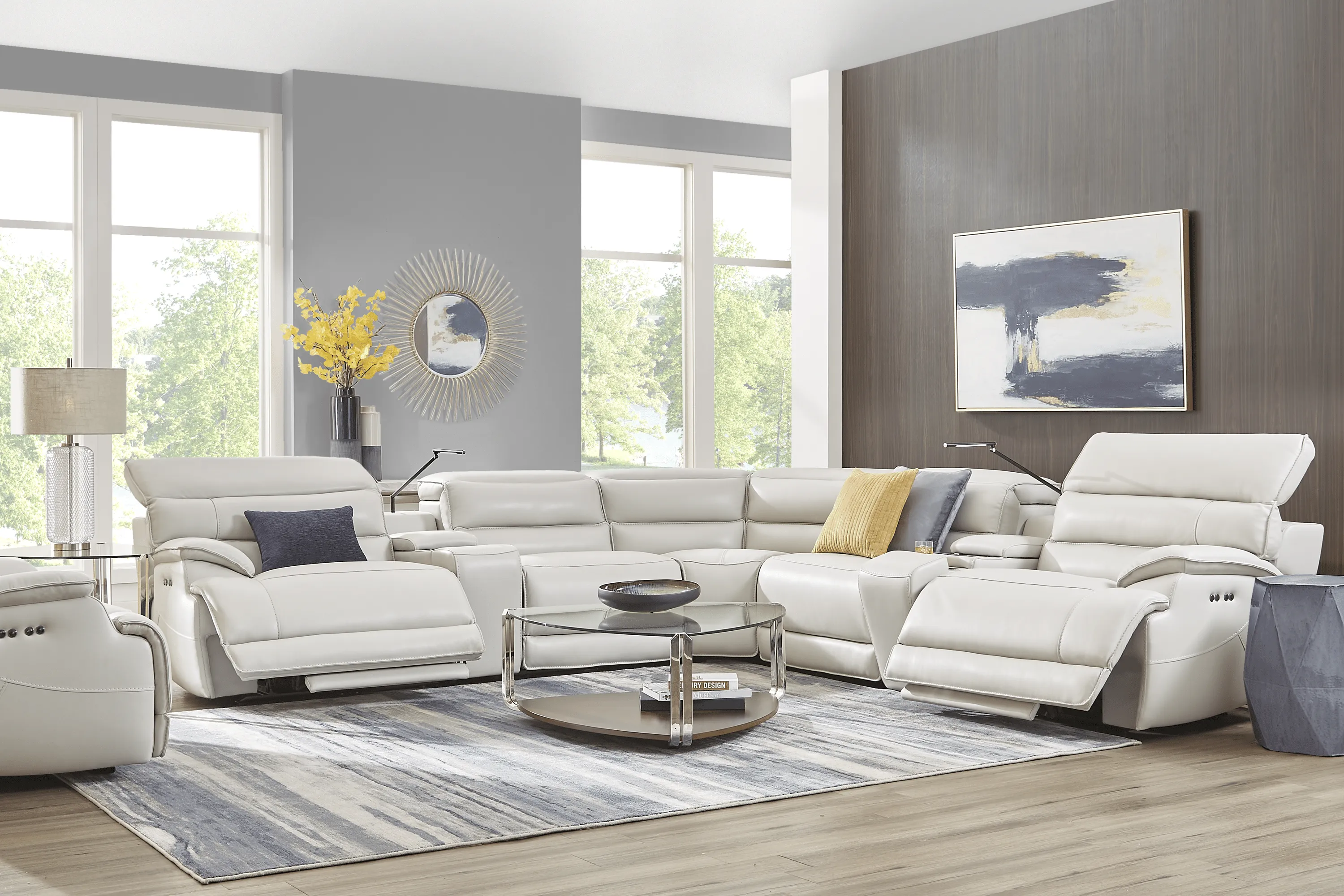 Rossini Light Gray Leather 7 Pc Dual Power Reclining Sectional - Thumbnail - Image 2