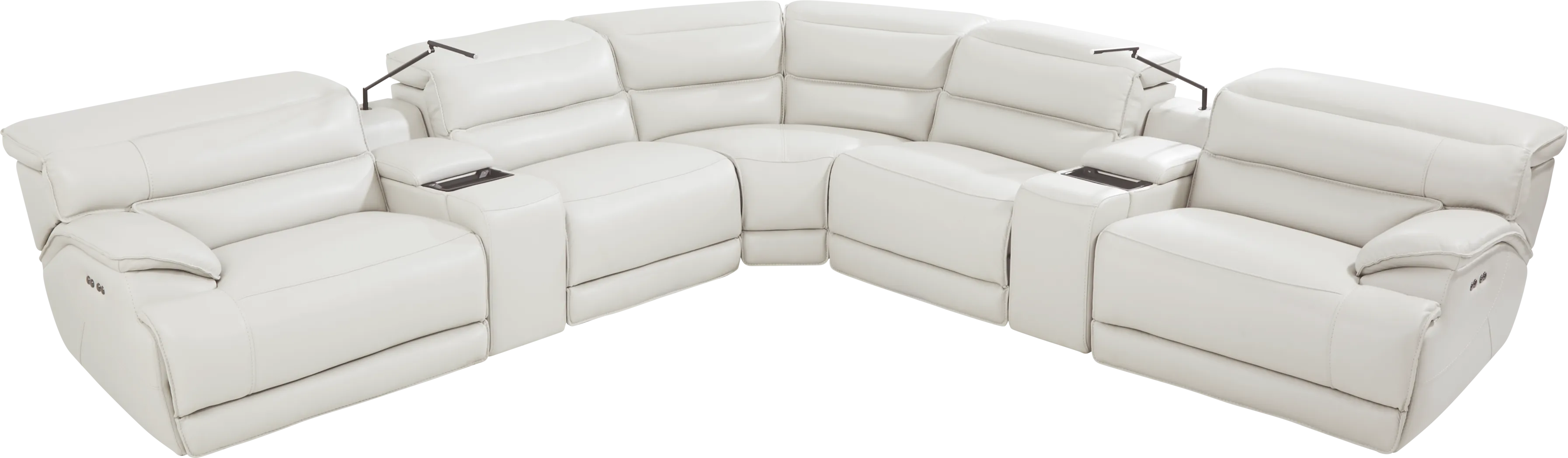 Rossini Light Gray Leather 7 Pc Dual Power Reclining Sectional - Thumbnail - Image 1