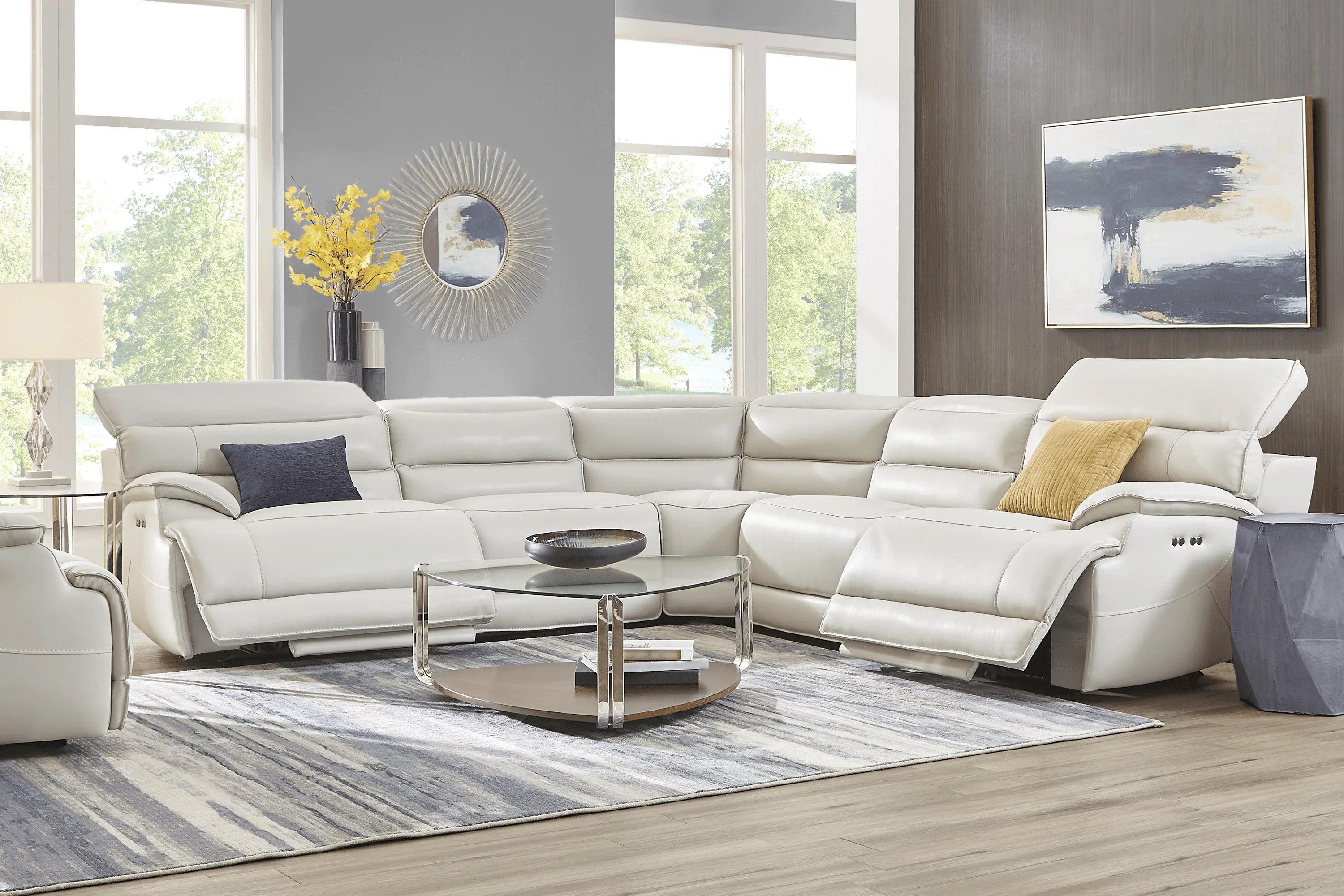 Rossini Light Gray Leather 8 Pc Dual Power Reclining Sectional Living Room - Thumbnail - Image 1