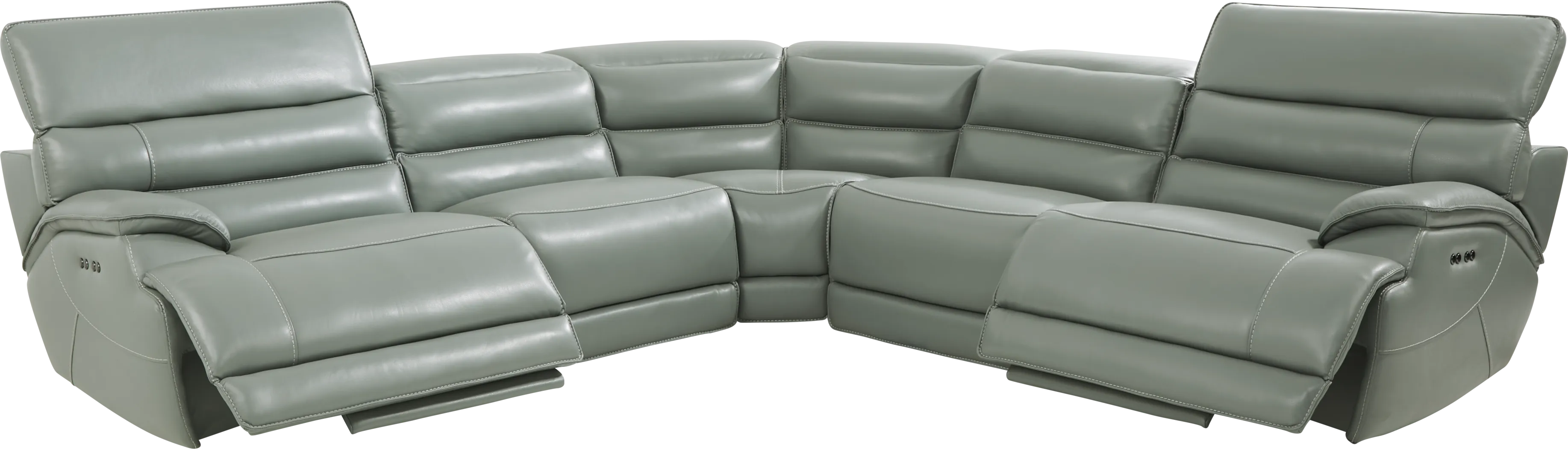 Rossini Mint Leather 5 Pc Dual Power Reclining Sectional - Thumbnail - Image 3
